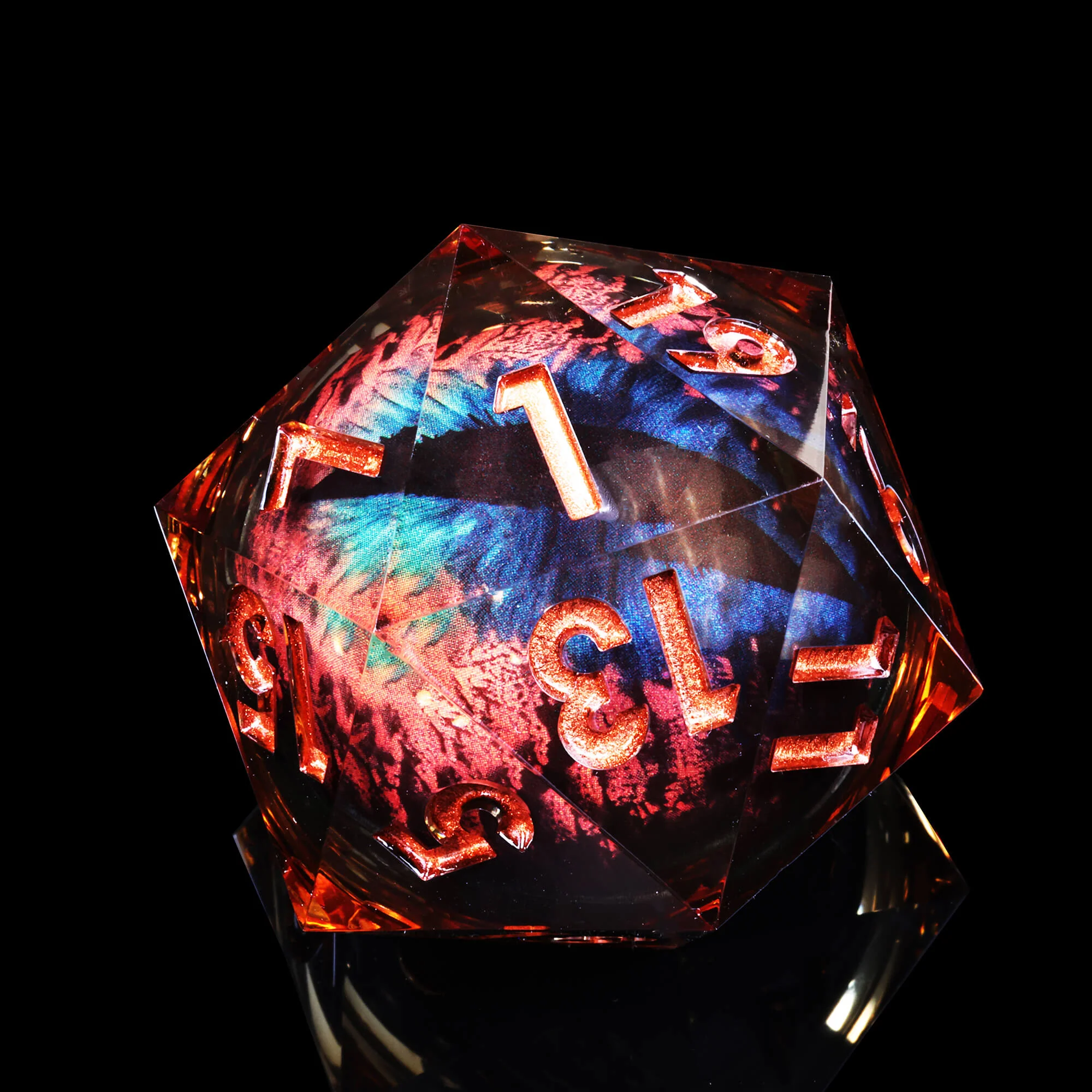 50mm Sharp Edge Polyhedral Orange Dragon Eye Large 20 Sided DnD Dice - Image 5