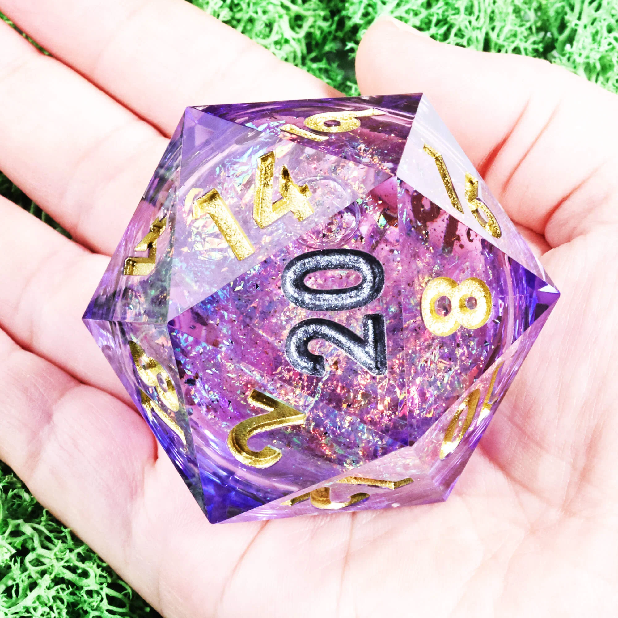50mm Sharp Edge Polyhedral Purple Liquid Core Giant D20 Dice D&D - Image 2