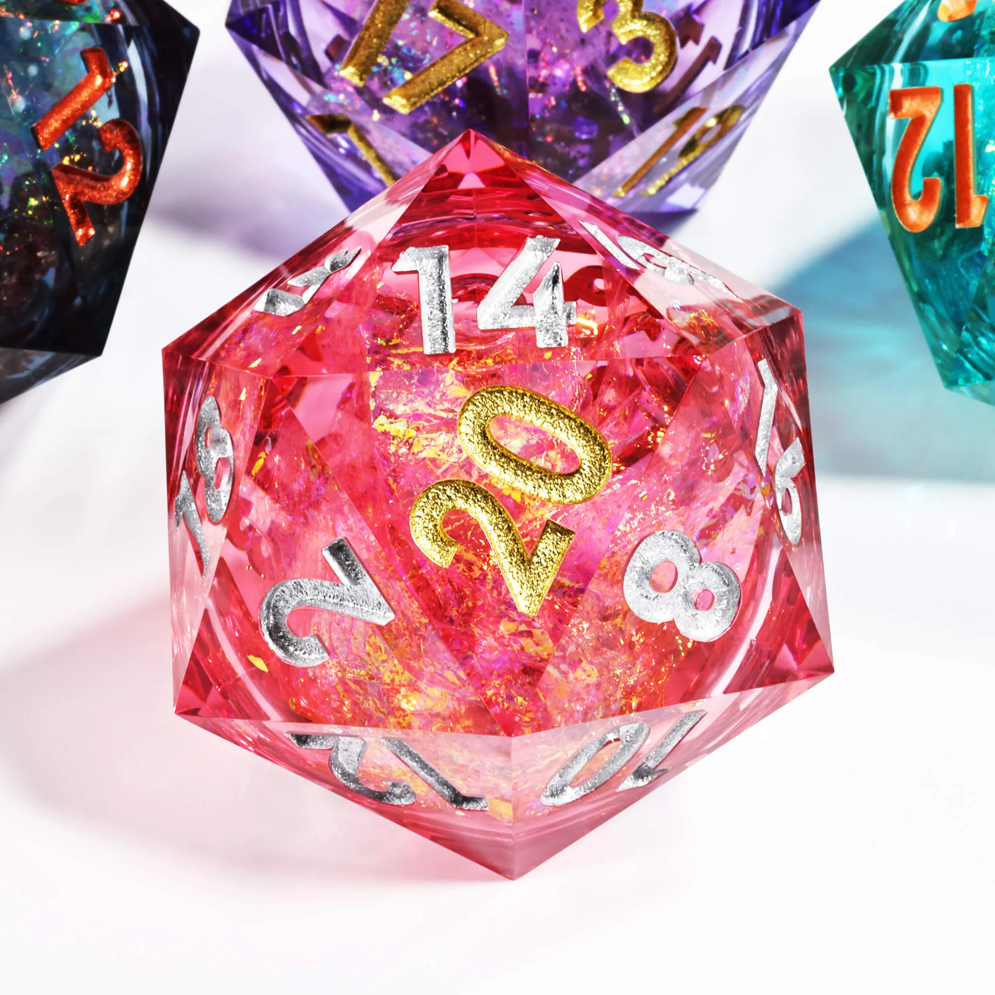50mm Sharp Edge Polyhedral Red Liquid Core Giant D20 DnD Dice - Image 5