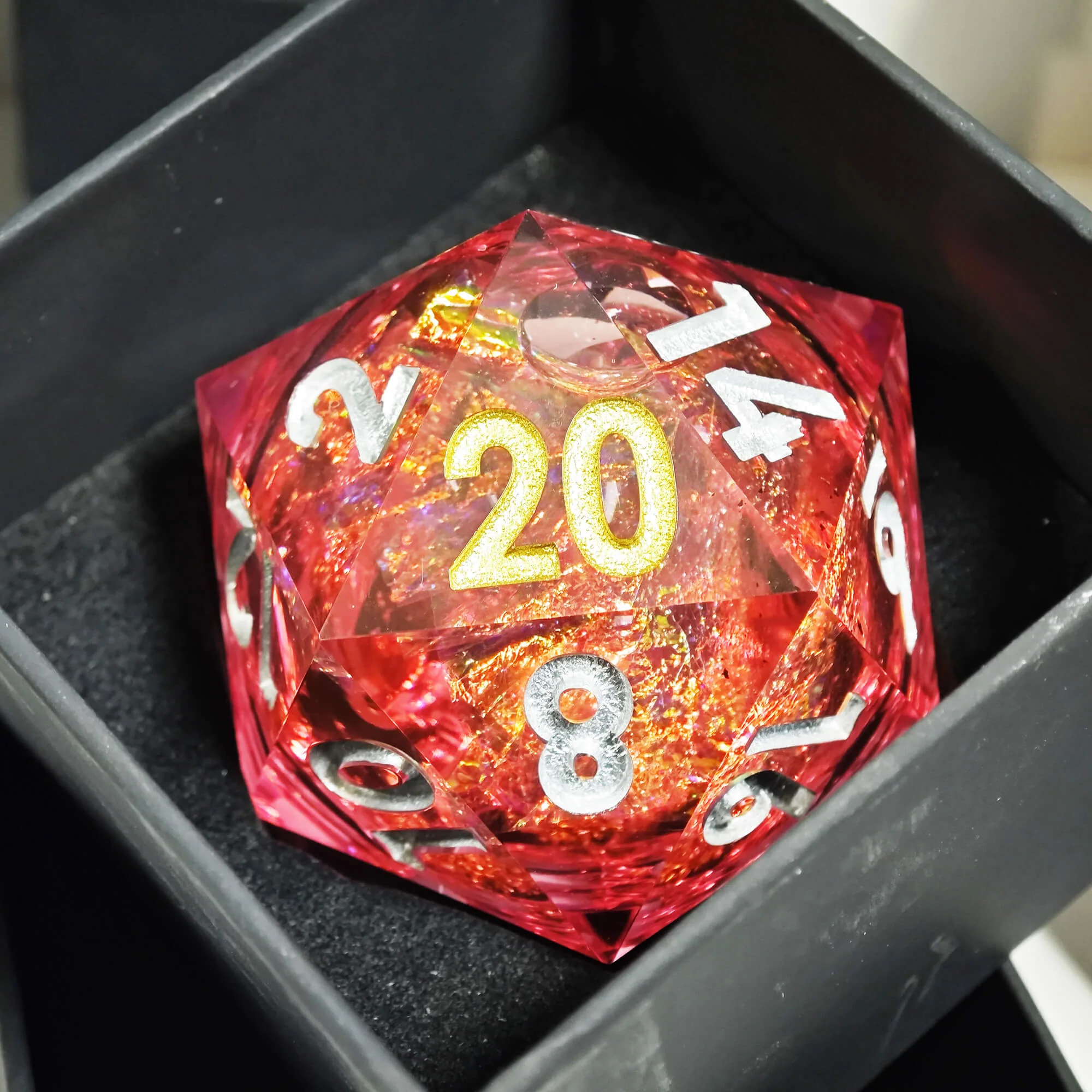 50mm Sharp Edge Polyhedral Red Liquid Core Giant D20 DnD Dice - Image 6
