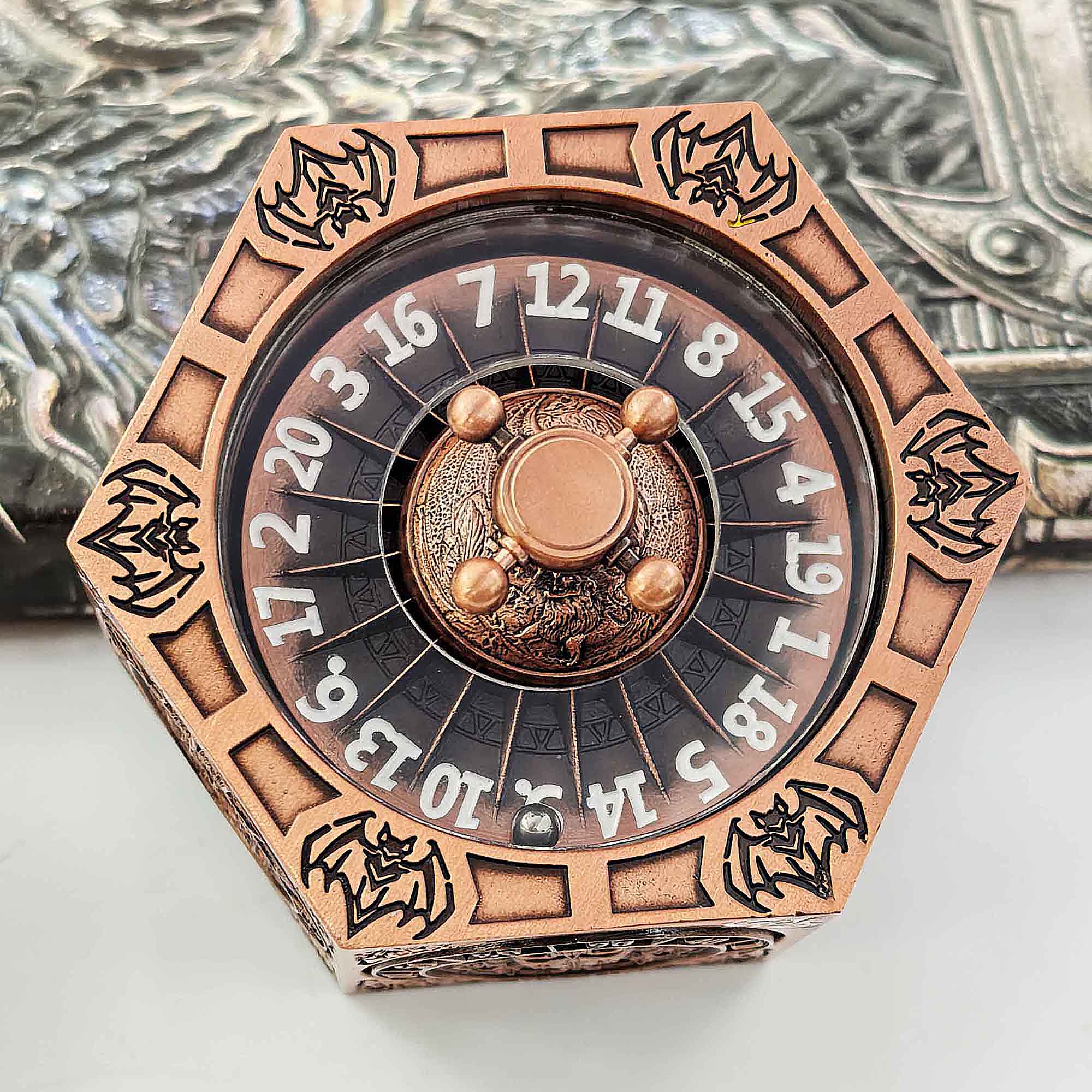 7 in 1 Odin and the Raven Bat Cthulhu Dragon Metal DnD Roulette Wheel Dice 8-sided - Image 20