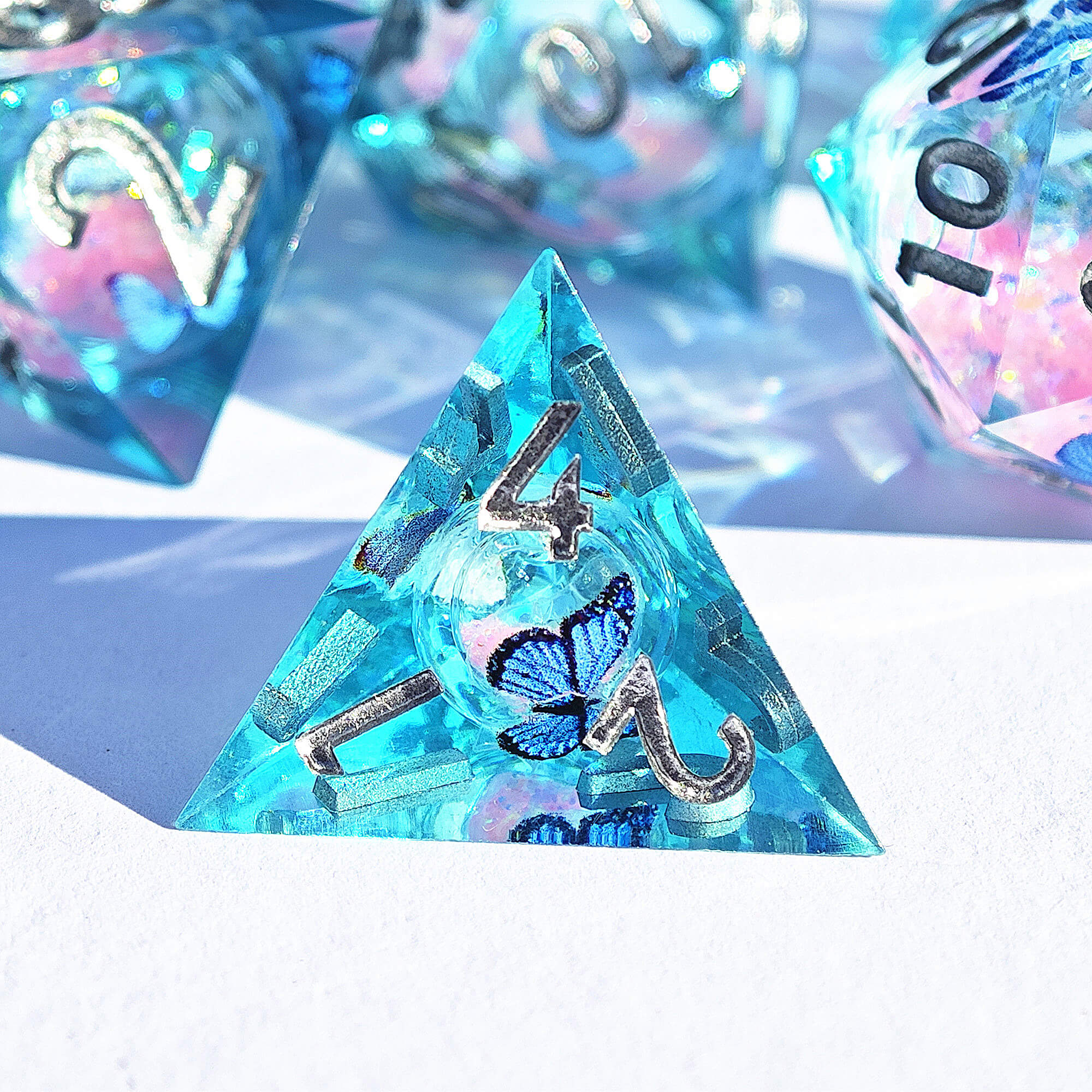 7 Piece Liquid Core Polyhedral DnD Dice Set Butterfly - Image 4