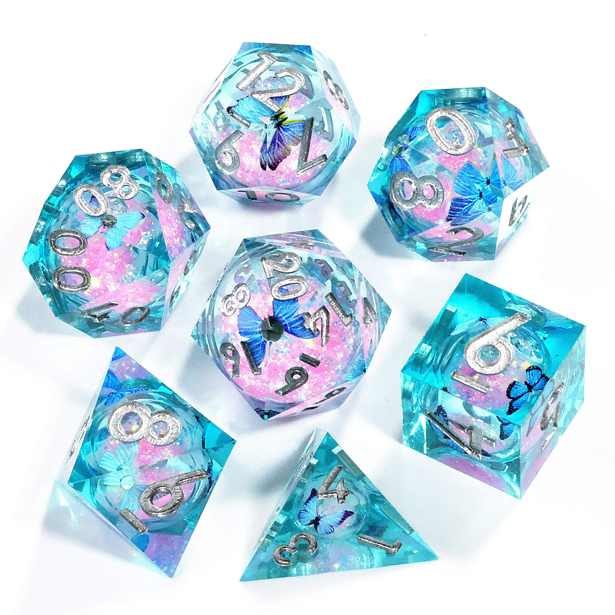 7 Piece Liquid Core Polyhedral DnD Dice Set Butterfly - Image 7