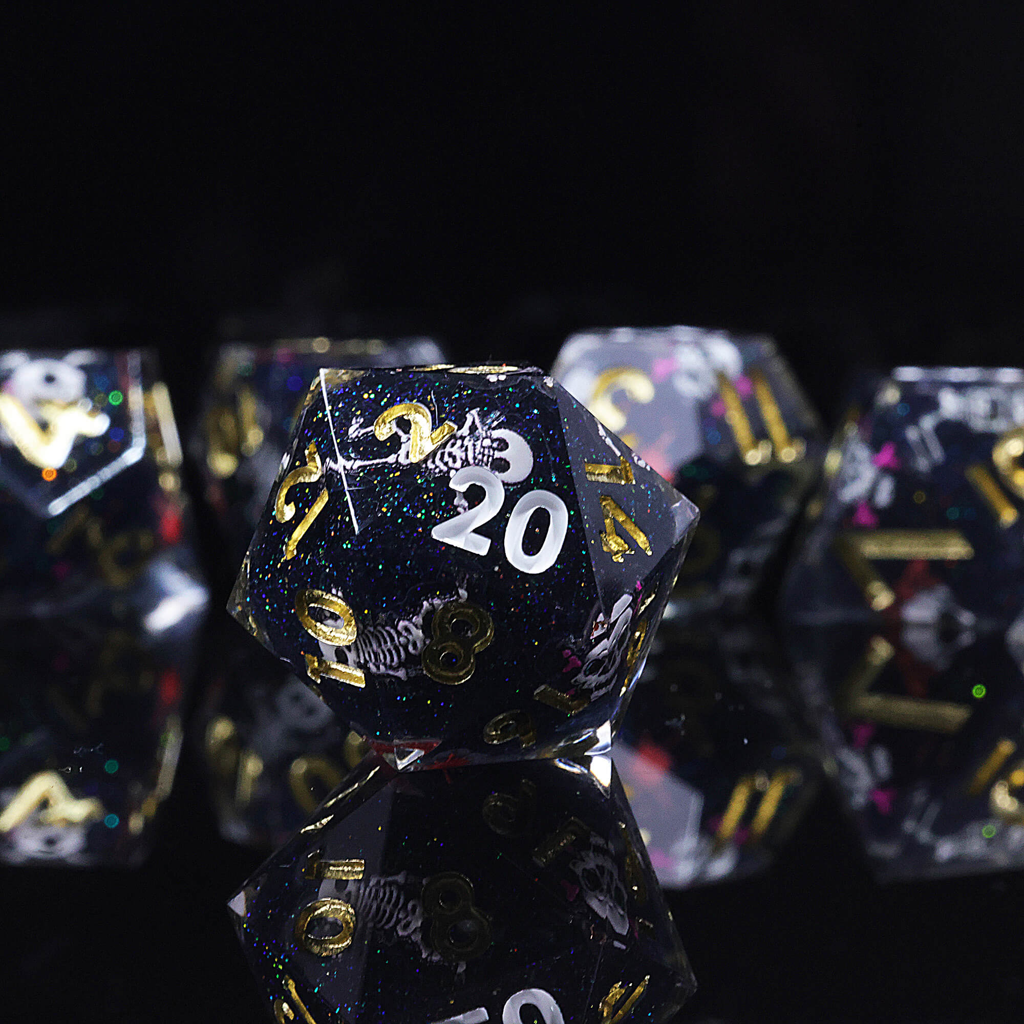 7 Piece Polyhedral DD Dice Set Cute Skull Black - Image 4