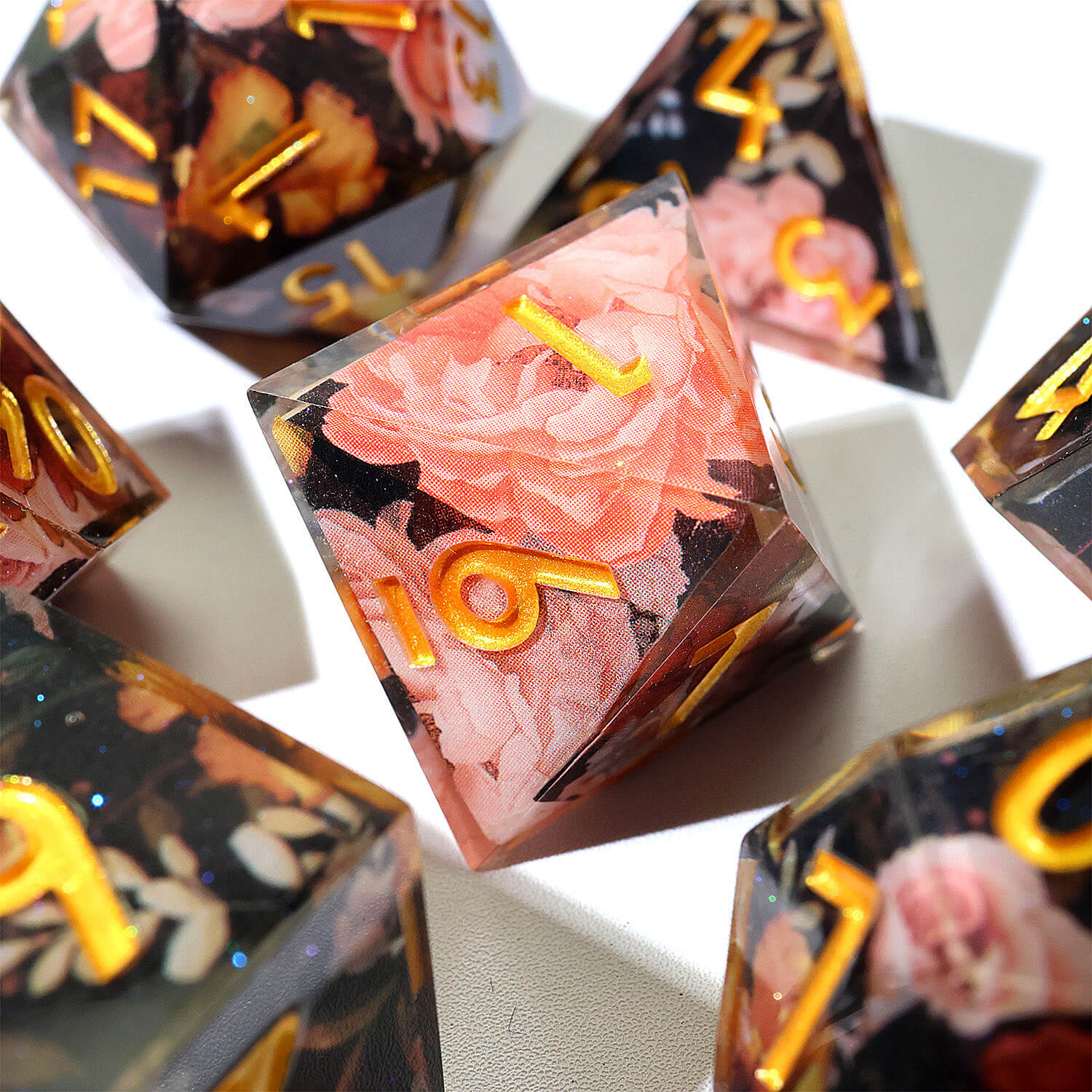 7 Piece Polyhedral Dice Set DD Pink Flower - Image 5