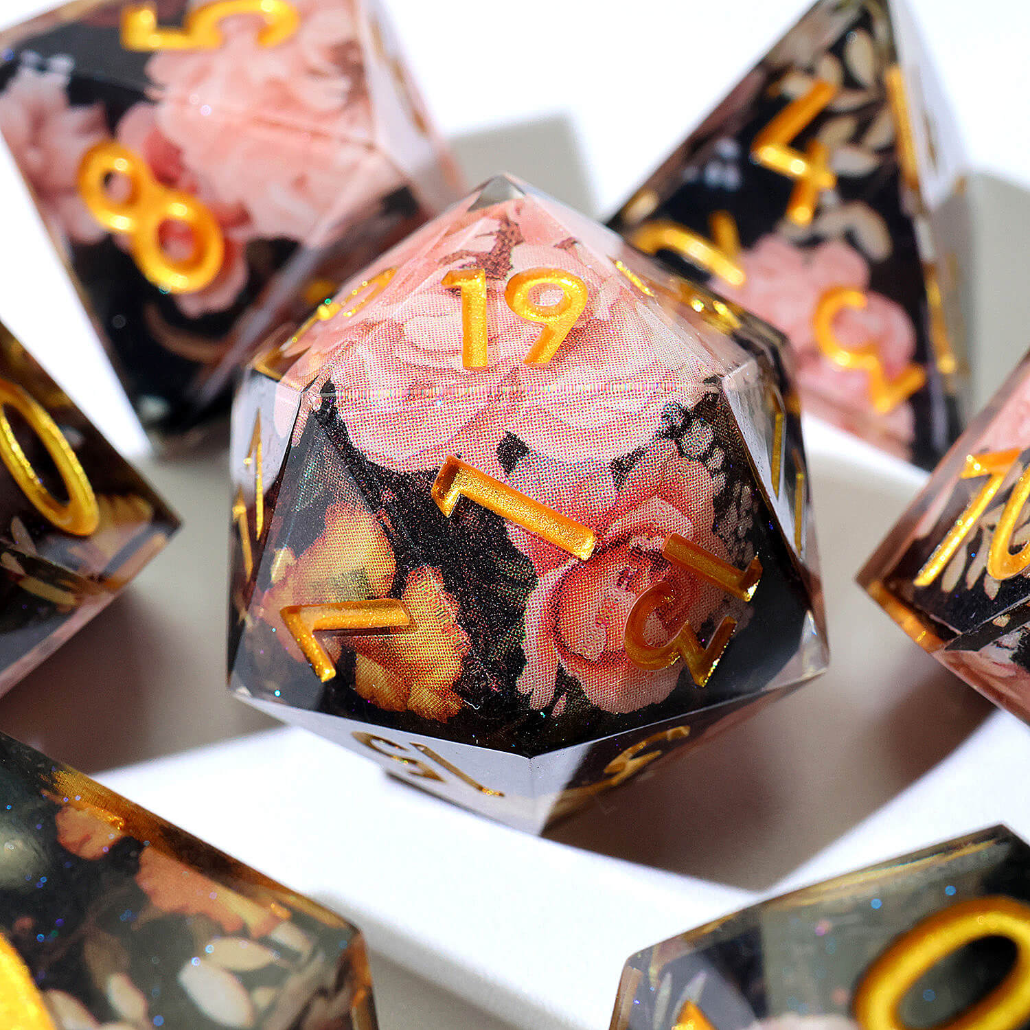7 Piece Polyhedral Dice Set DD Pink Flower - Image 7