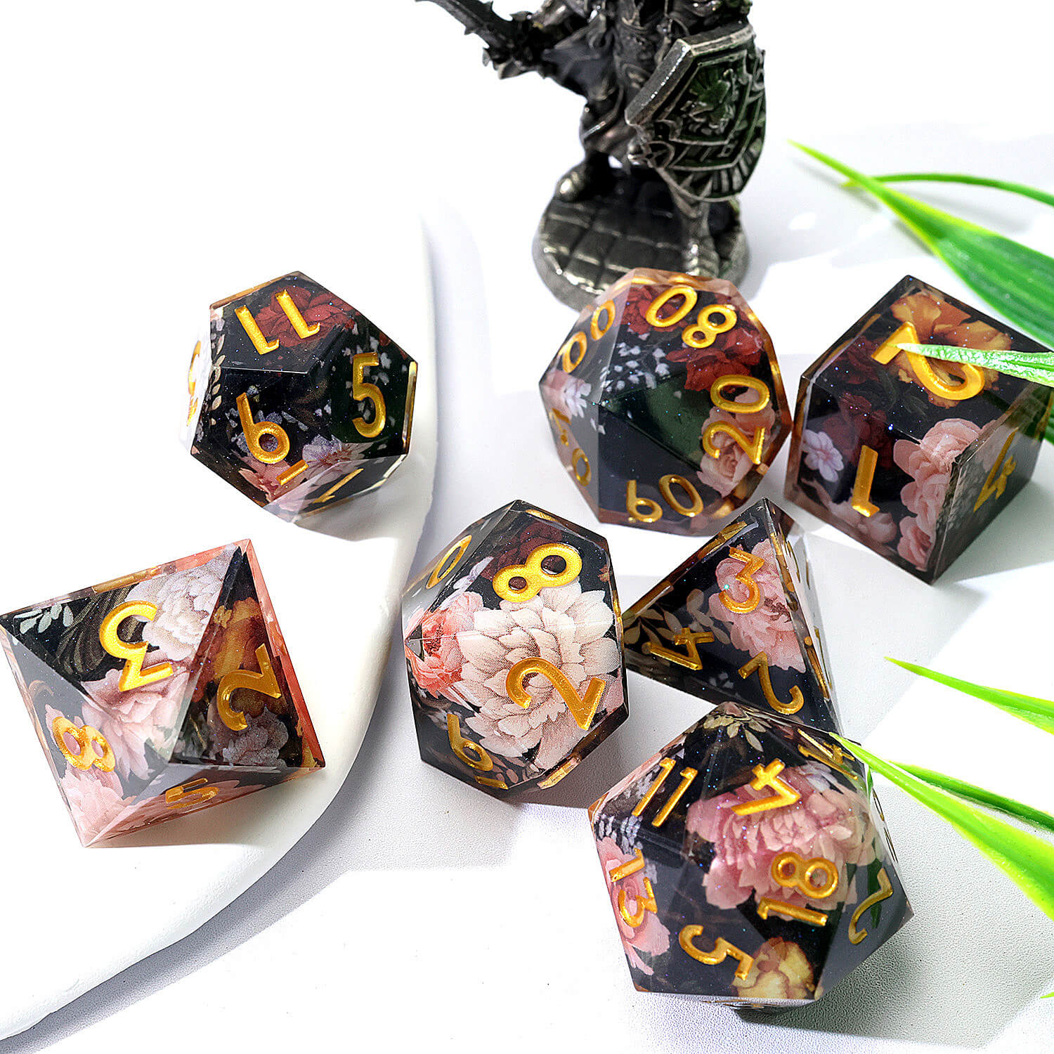 7 Piece Polyhedral Dice Set DD Pink Flower - Image 9