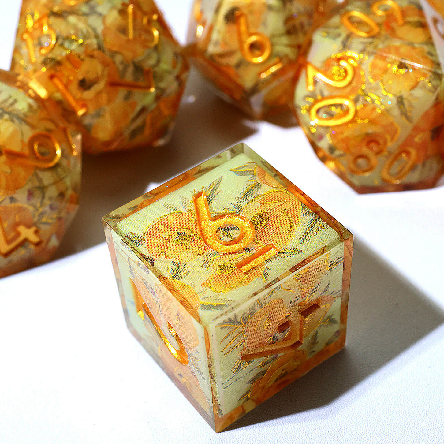7 Piece Polyhedral Dice Sets D and D Yellow Flower - Image 2