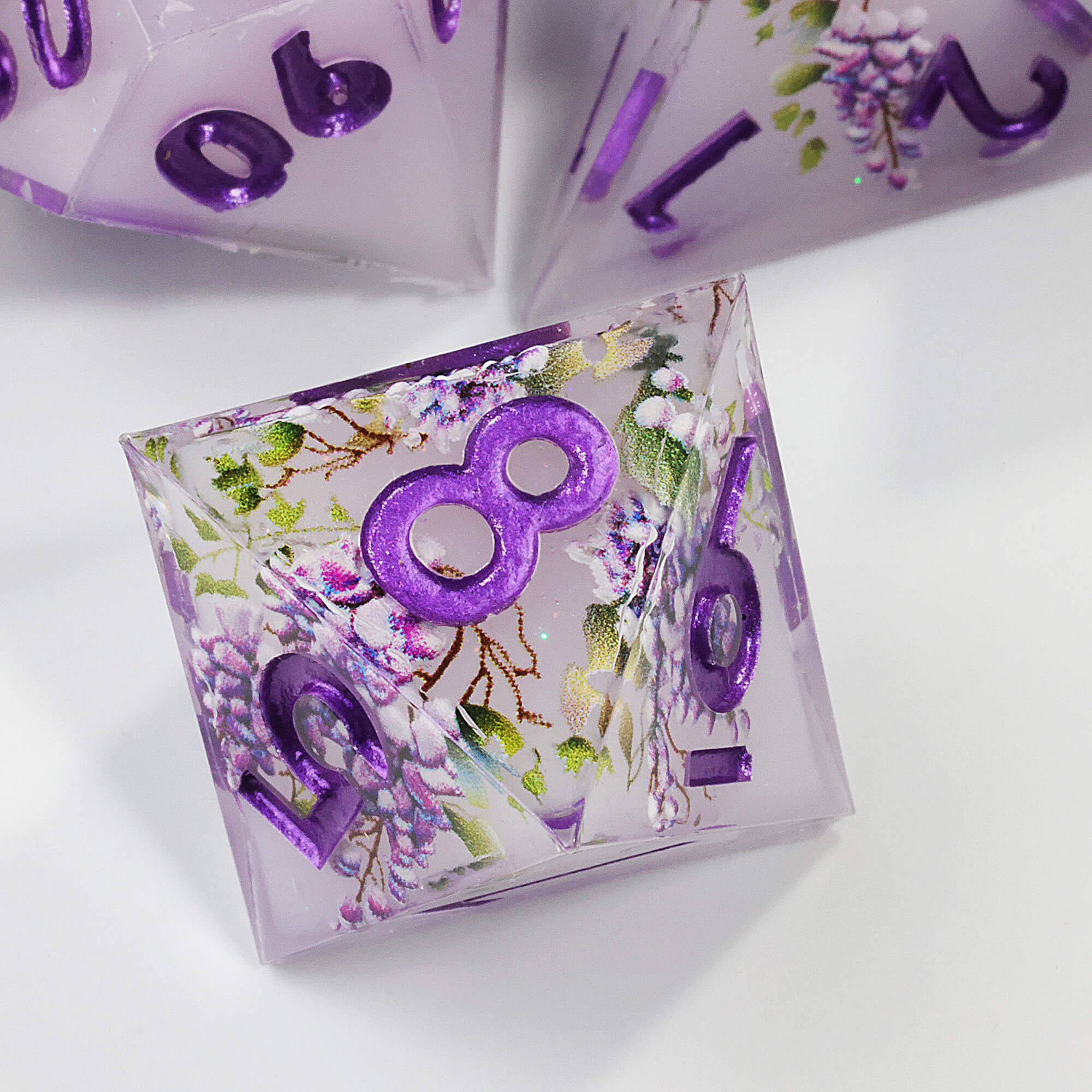 7 Piece Polyhedral DnD Dice Sets Purple Flower - Image 4
