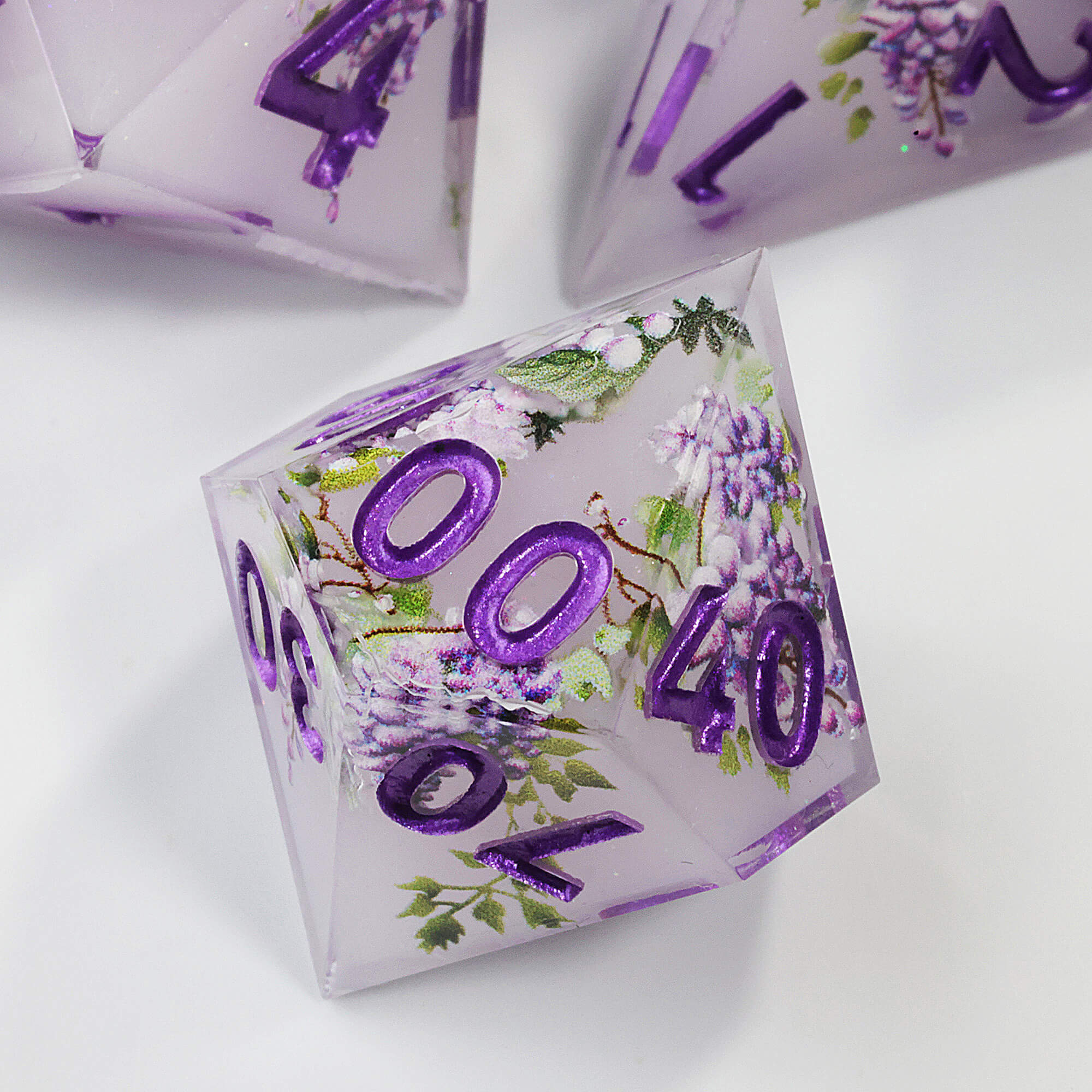 7 Piece Polyhedral DnD Dice Sets Purple Flower - Image 7