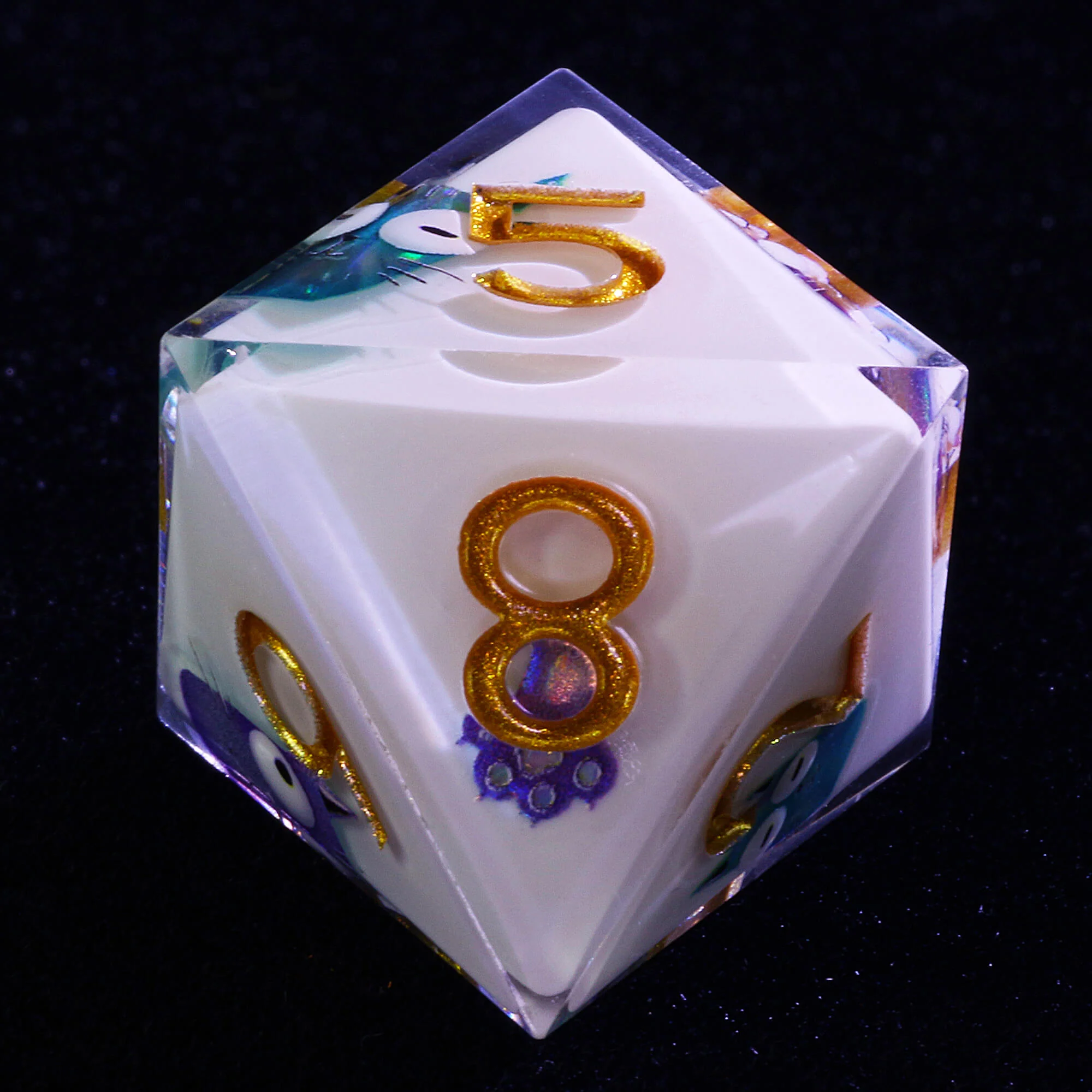 7 Piece Resin Polyhedral D and D Dice Sets Smiley Cat White - Image 8