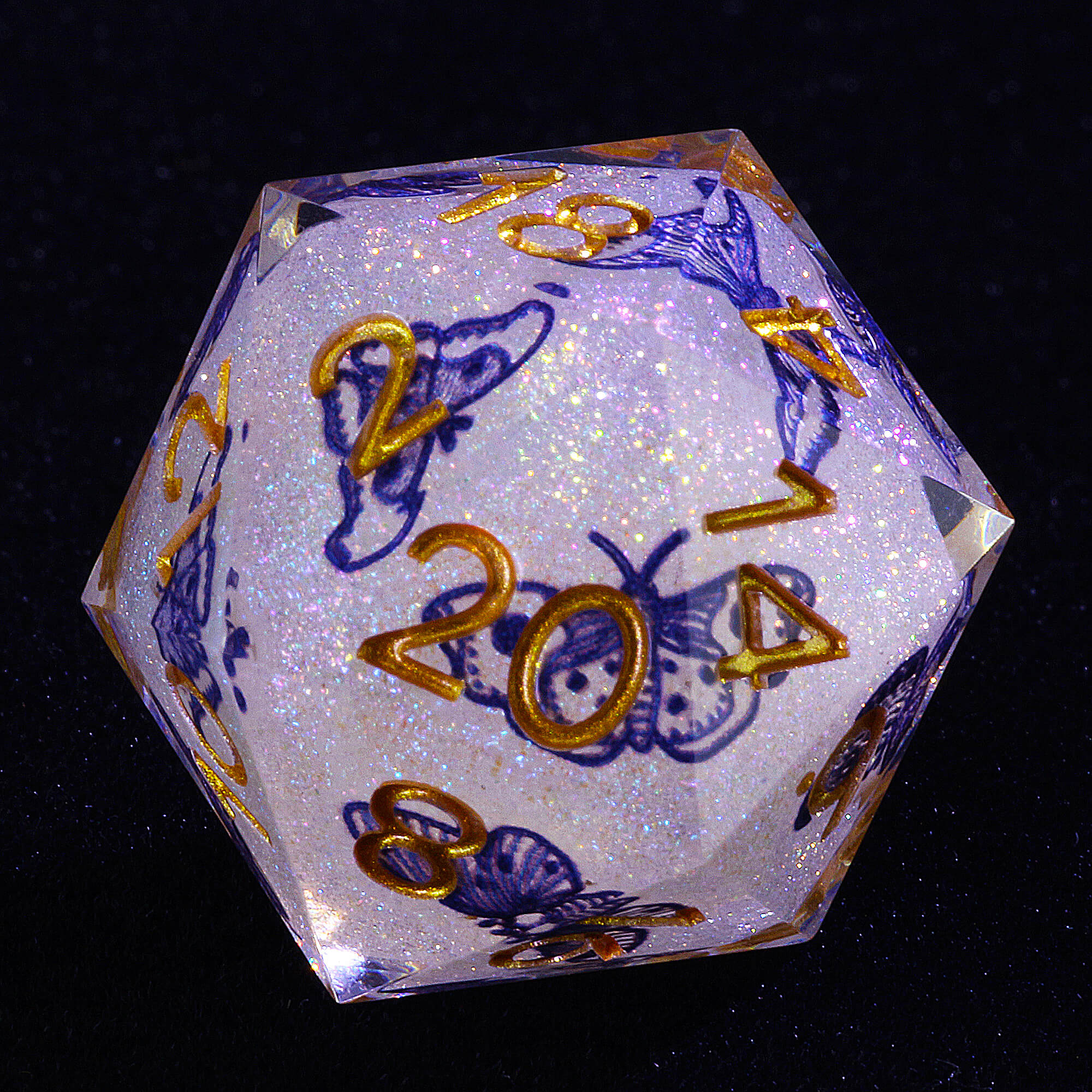 7 Piece Resin Polyhedral Dice Set D and D Blue and White Porcelain Butterfly - Image 2