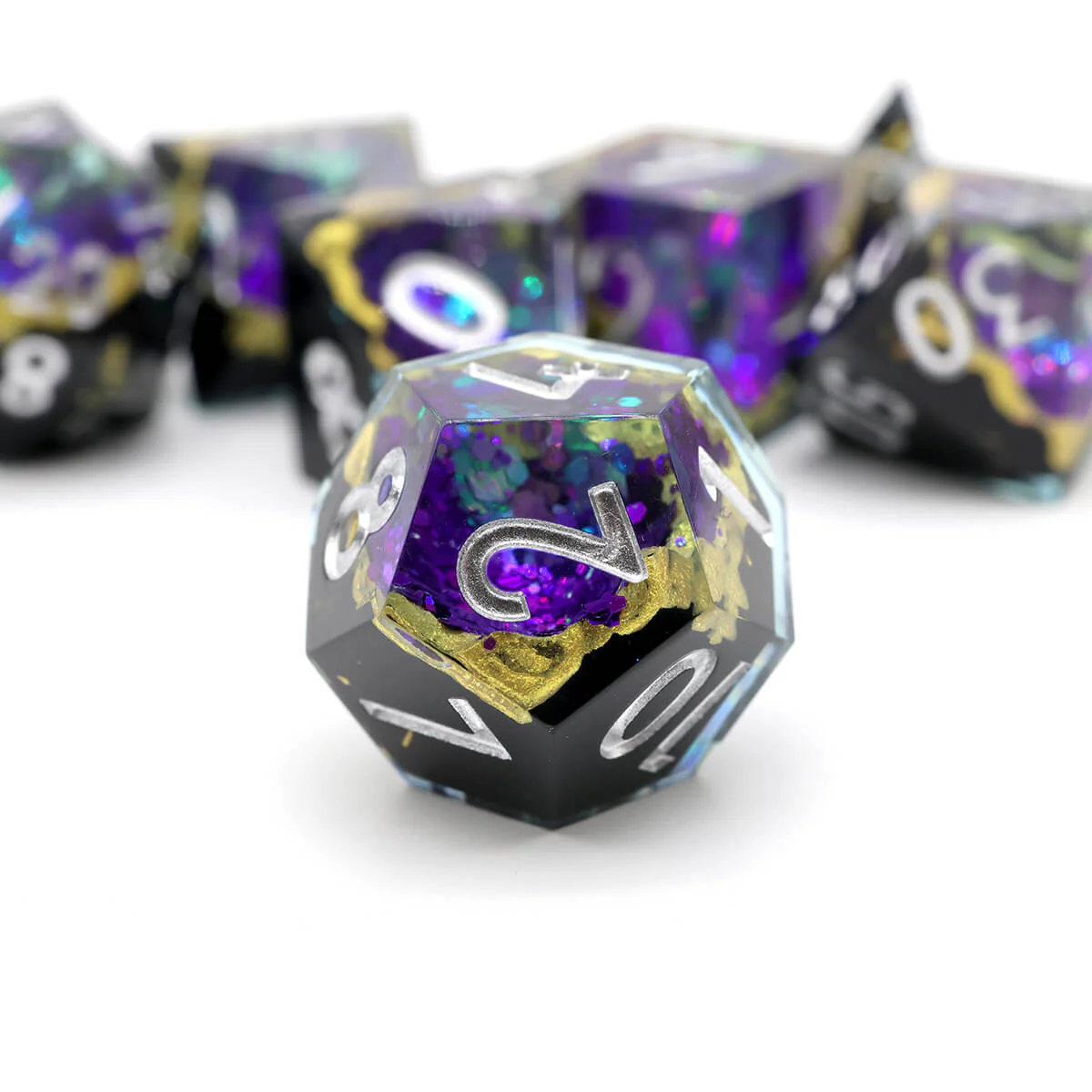 7-Piece Sharp Edge Blue Purple Geode Dice Set for DND - Image 11