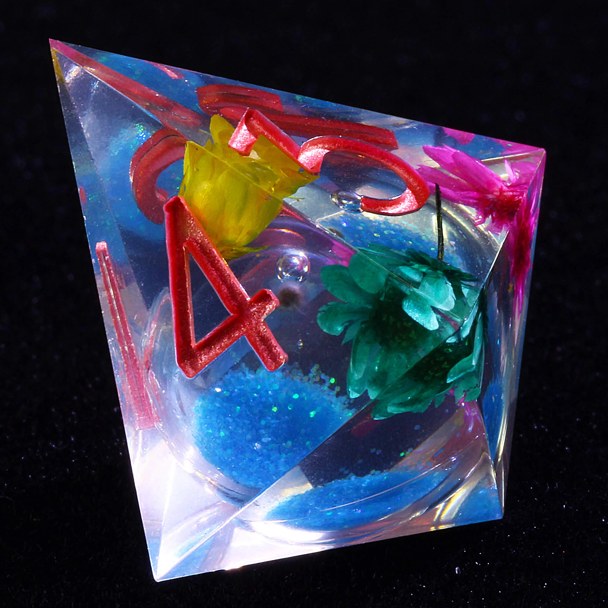 7 Polyhedral Resin Blue Liquid Core D&D Dice Set Flower - Image 3