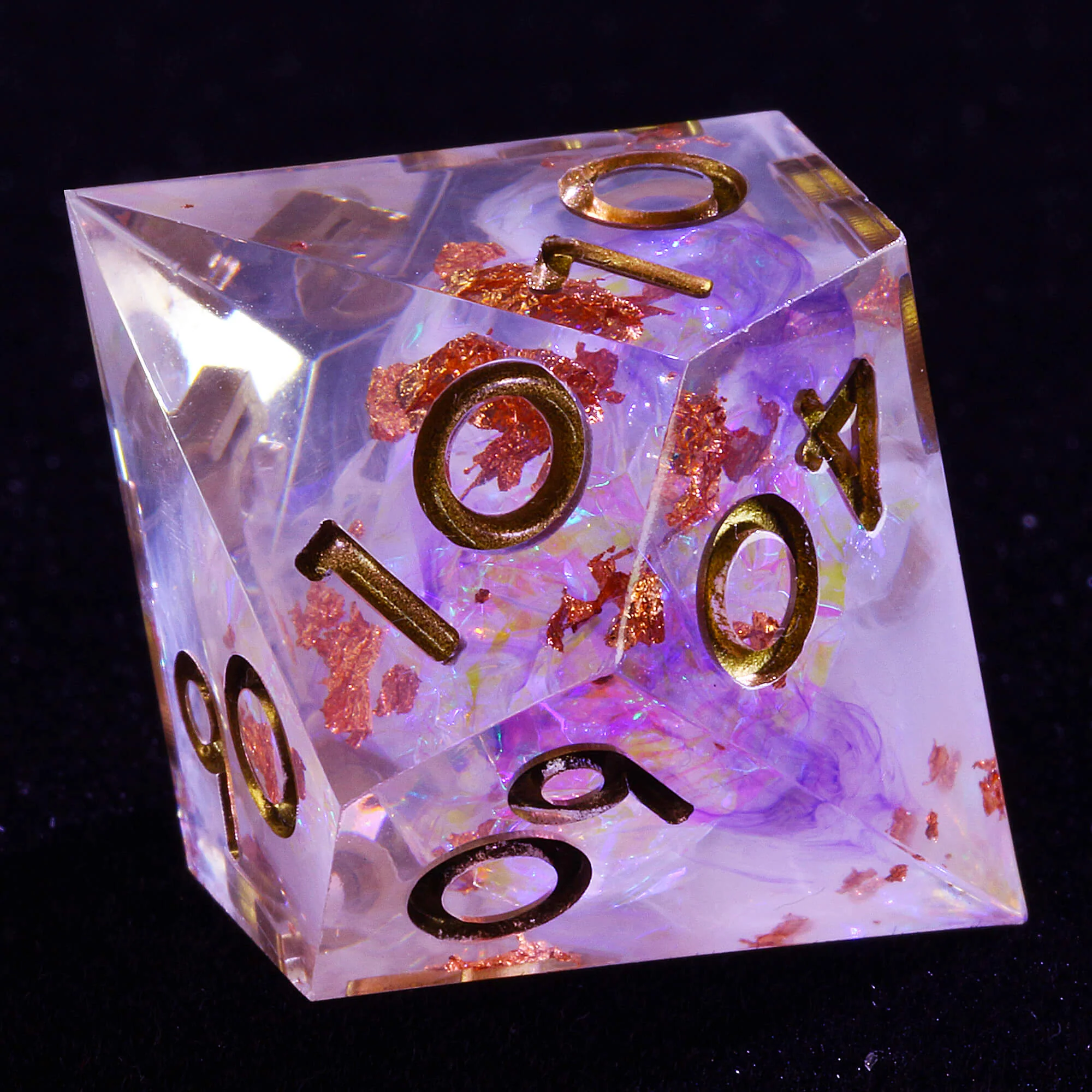 7 Polyhedral Resin Dice Set D and D Gold Paper Purple - Image 8