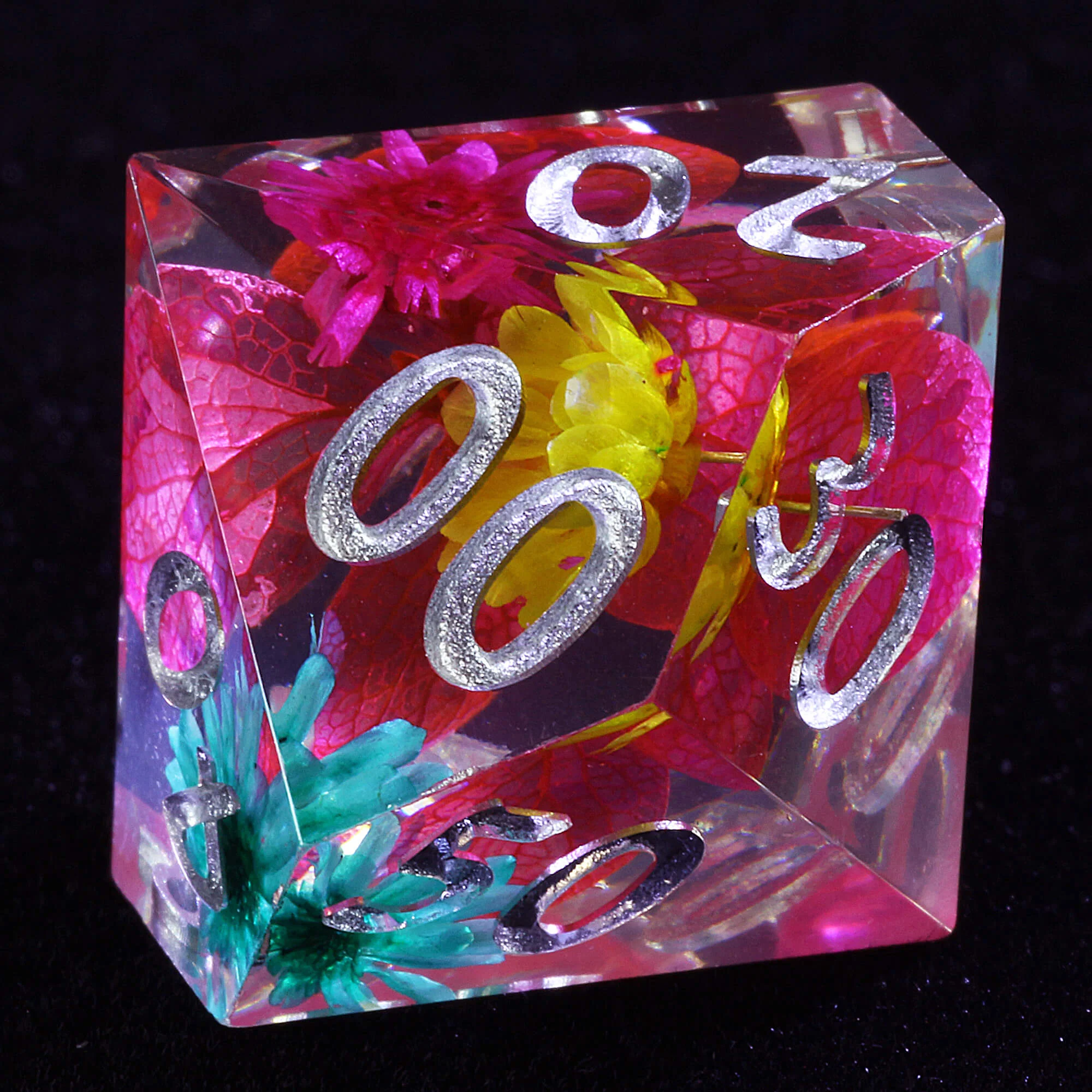 7 Polyhedral Resin Dice Sets D and D Red Flower - Image 8