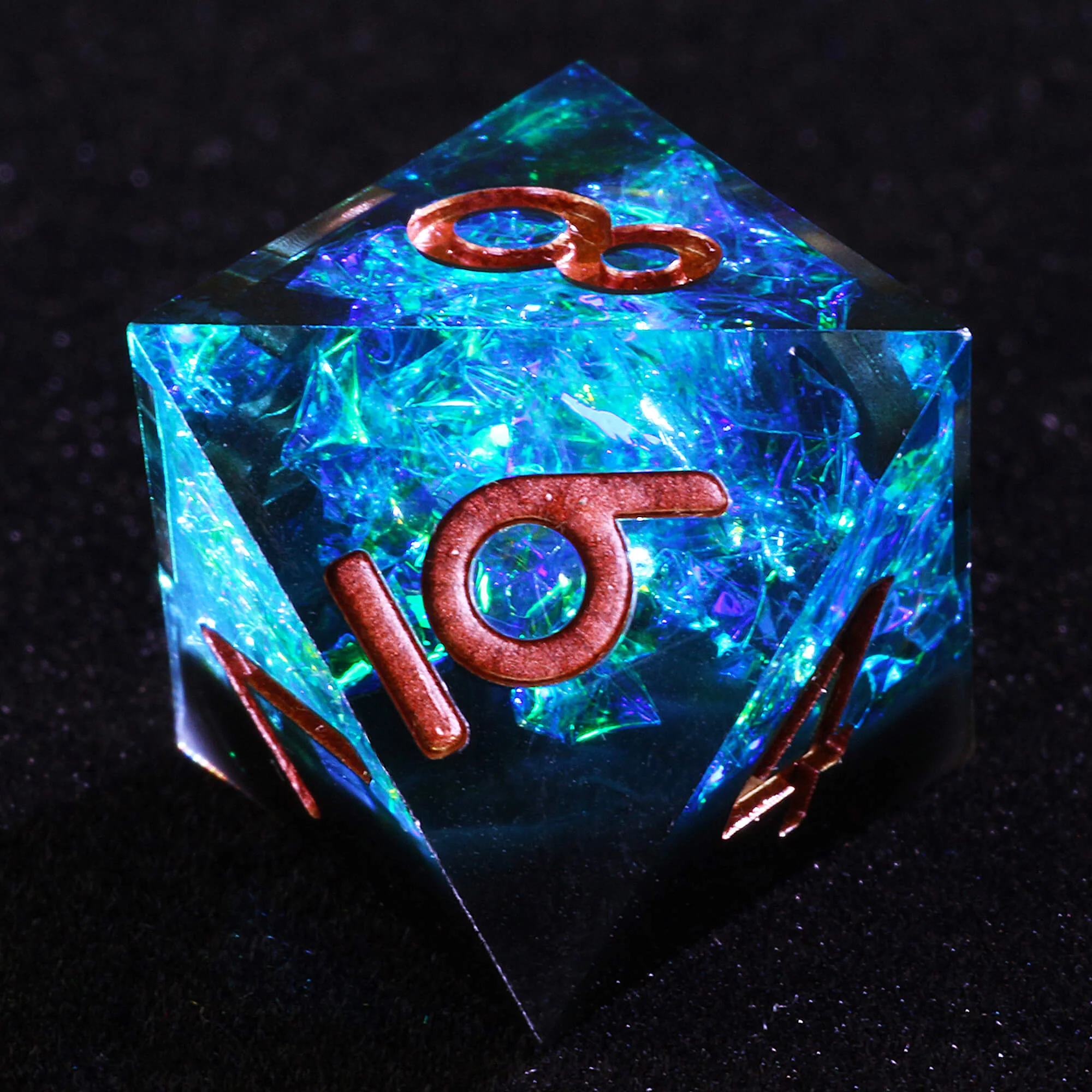 7 Polyhedral Resin DnD Set of Dice Glitter Paper Blue - Image 5