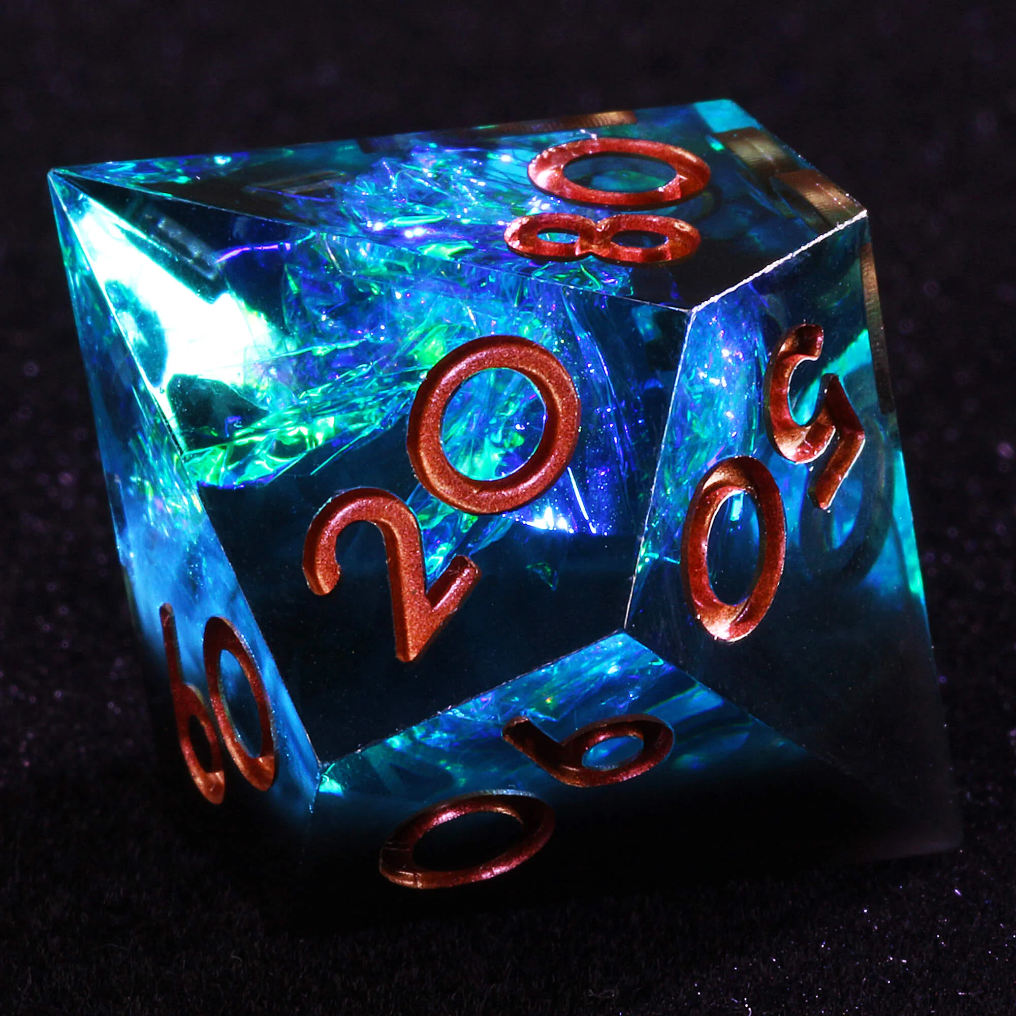 7 Polyhedral Resin DnD Set of Dice Glitter Paper Blue - Image 8