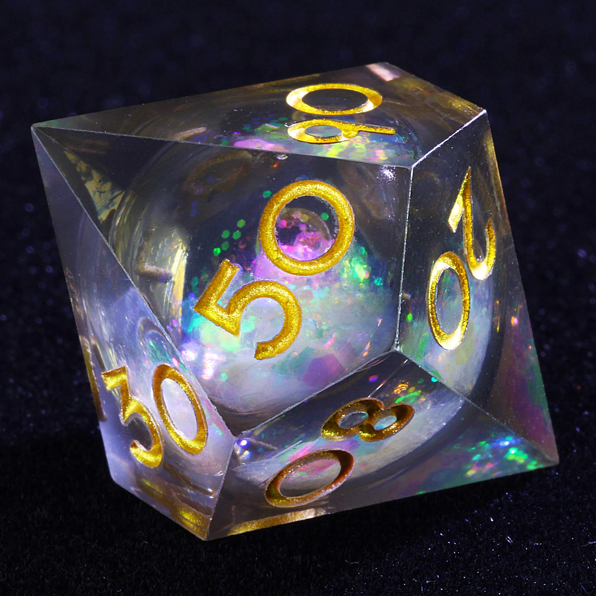 7 Polyhedral Resin Glitter Liquid Core DnD Set Dice Brown - Image 8