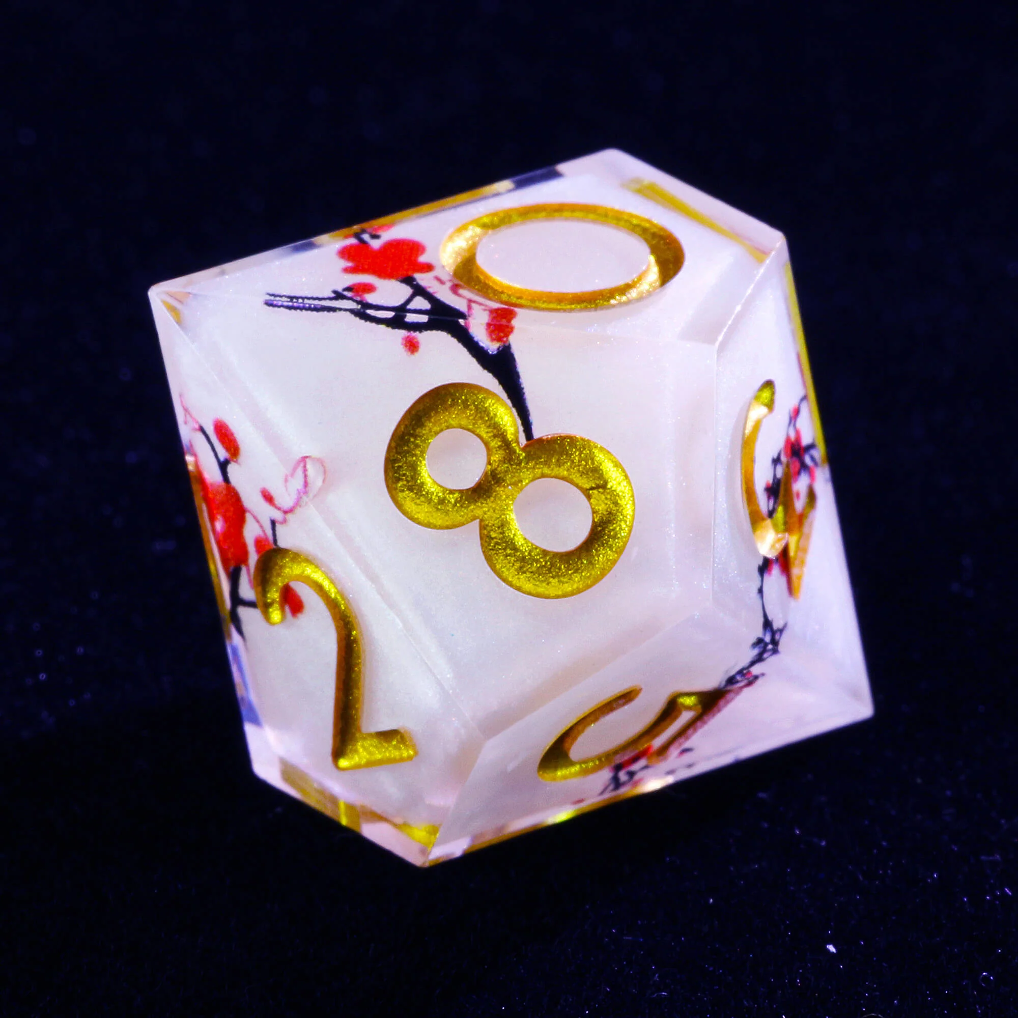 7 Polyhedral Resin Layered D&D Dice Set Plum Blossom - Image 7