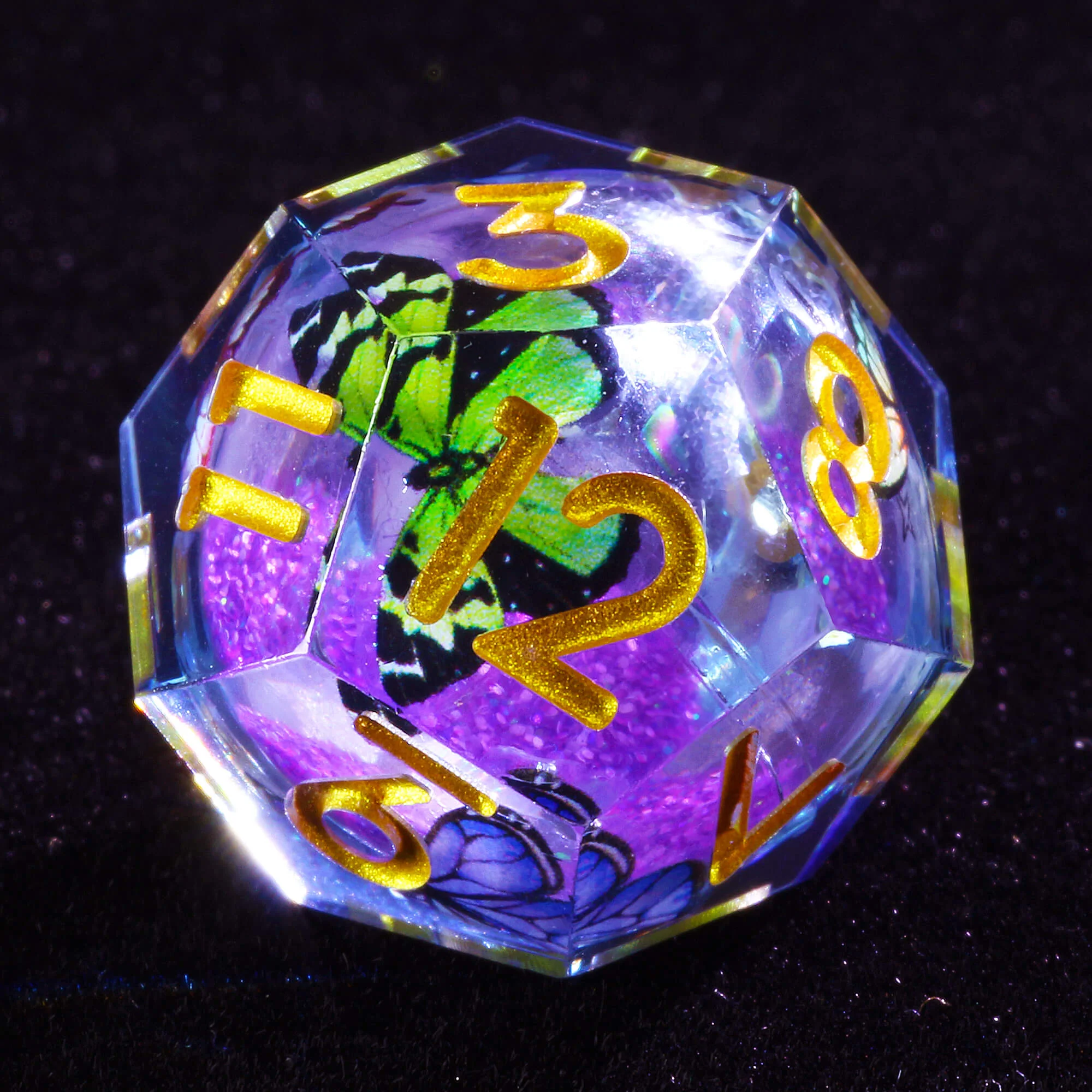 7 Polyhedral Resin Liquid Core D and D Set of Dice Butterfly - Image 3