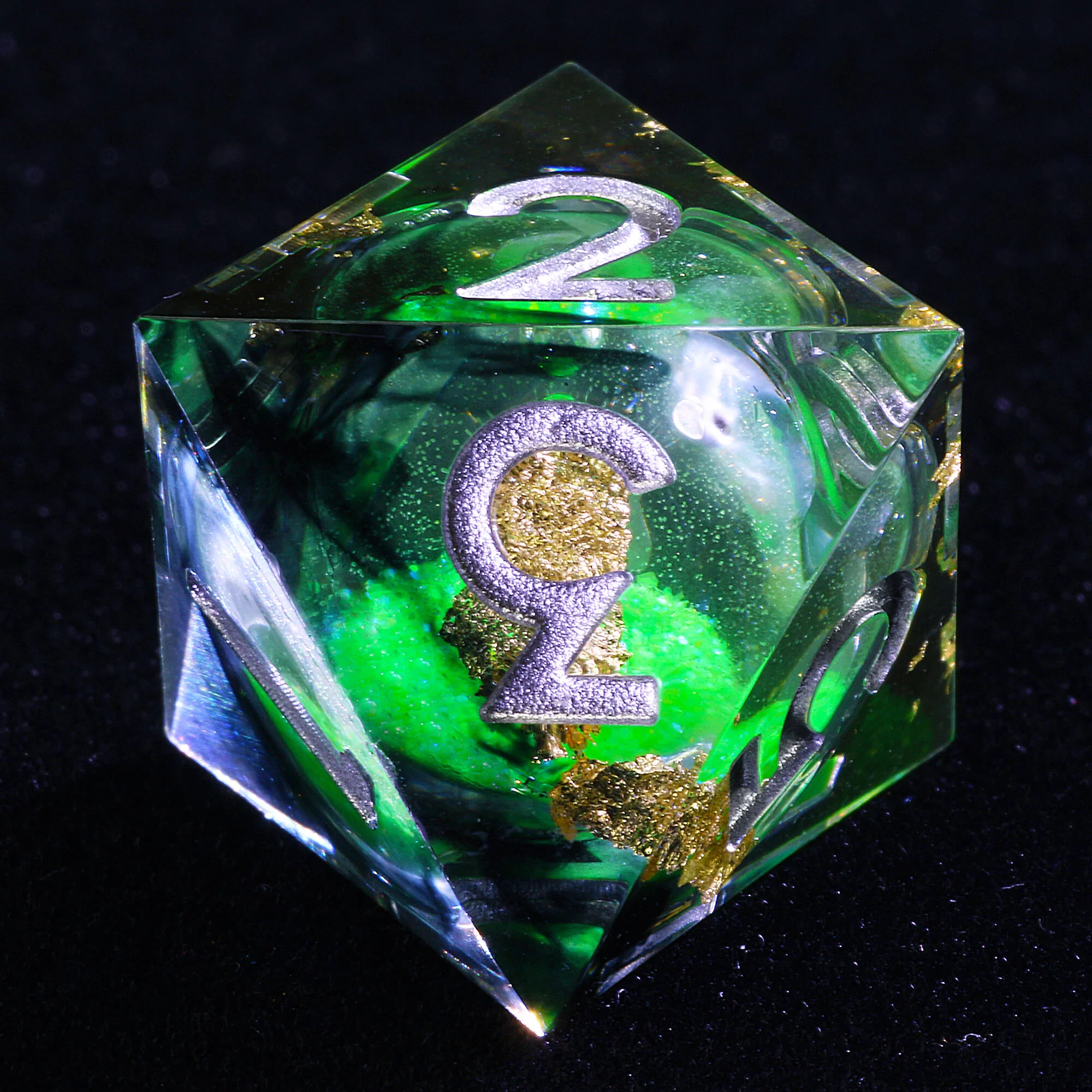 7 Polyhedral Resin Liquid Core Dice Set DnD Green - Image 7