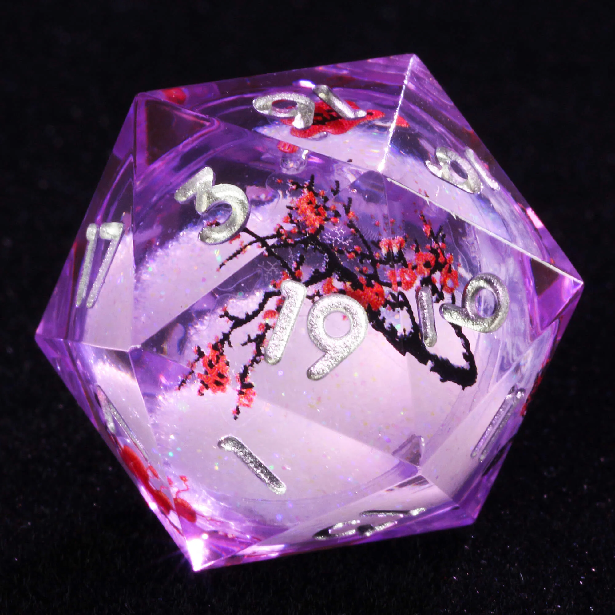 7 Polyhedral Resin Liquid Core Set of Dice DnD Plum Blossom