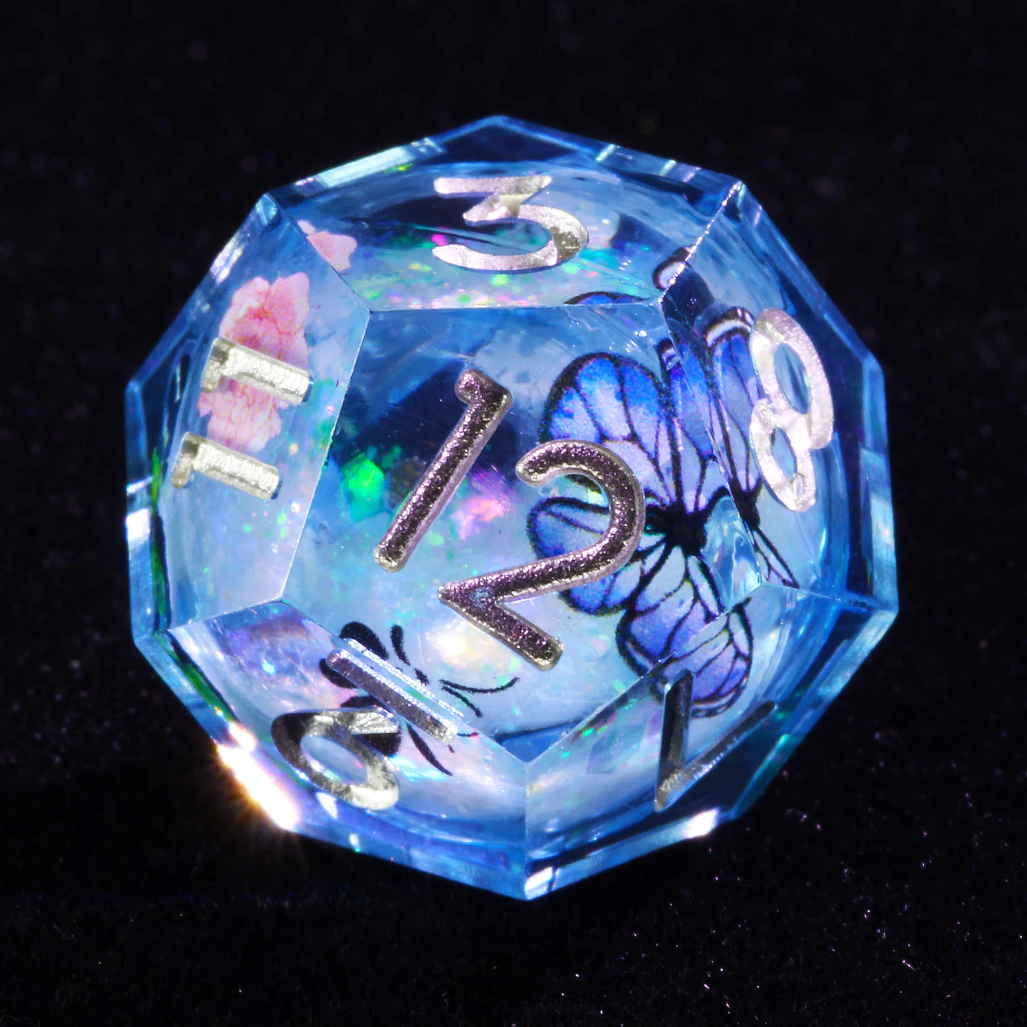 7 Polyhedral Resin Liquid Core Set of DnD Dice Butterfly - Image 3