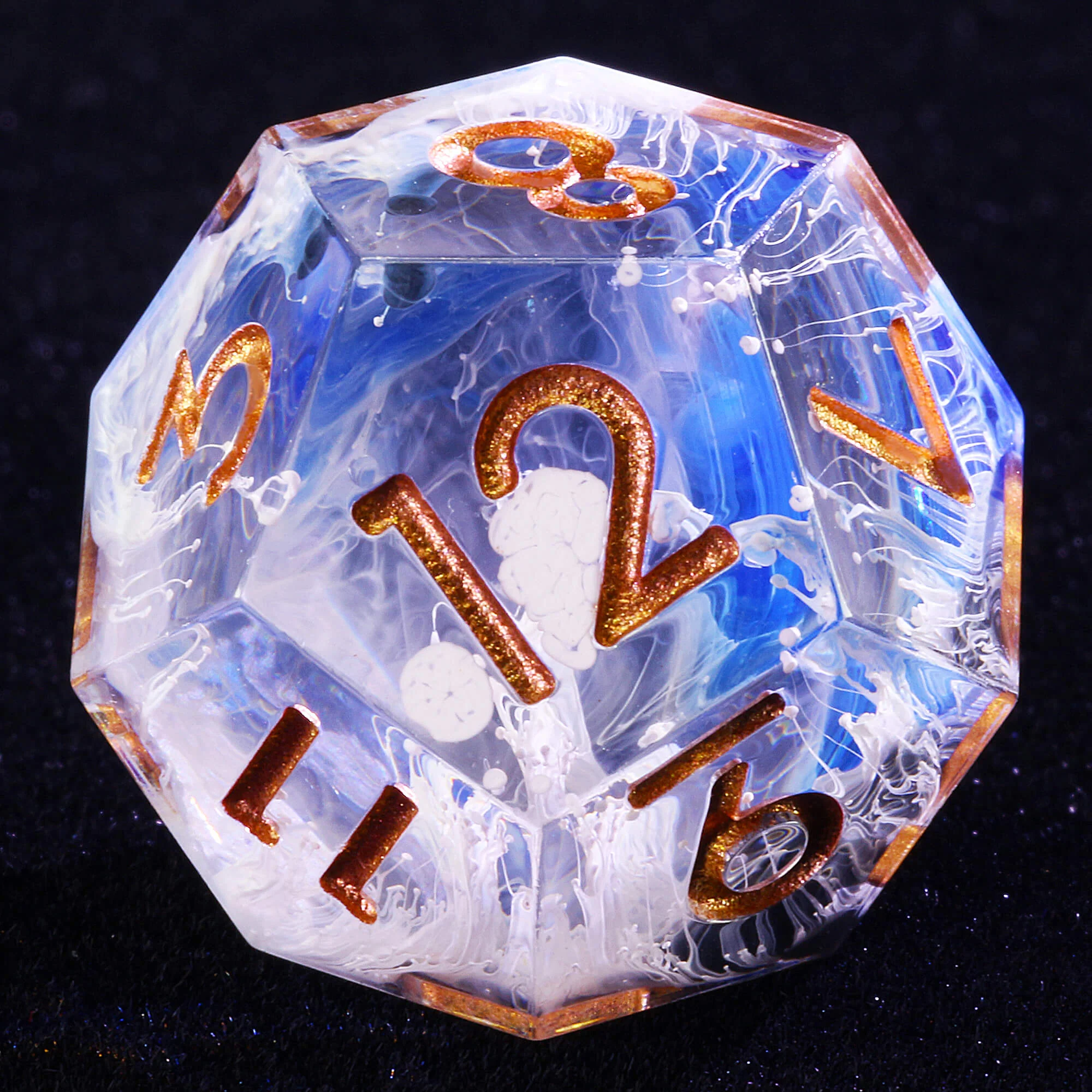 7 Polyhedral Resin Set of Dice DnD Wave Blue - Image 7