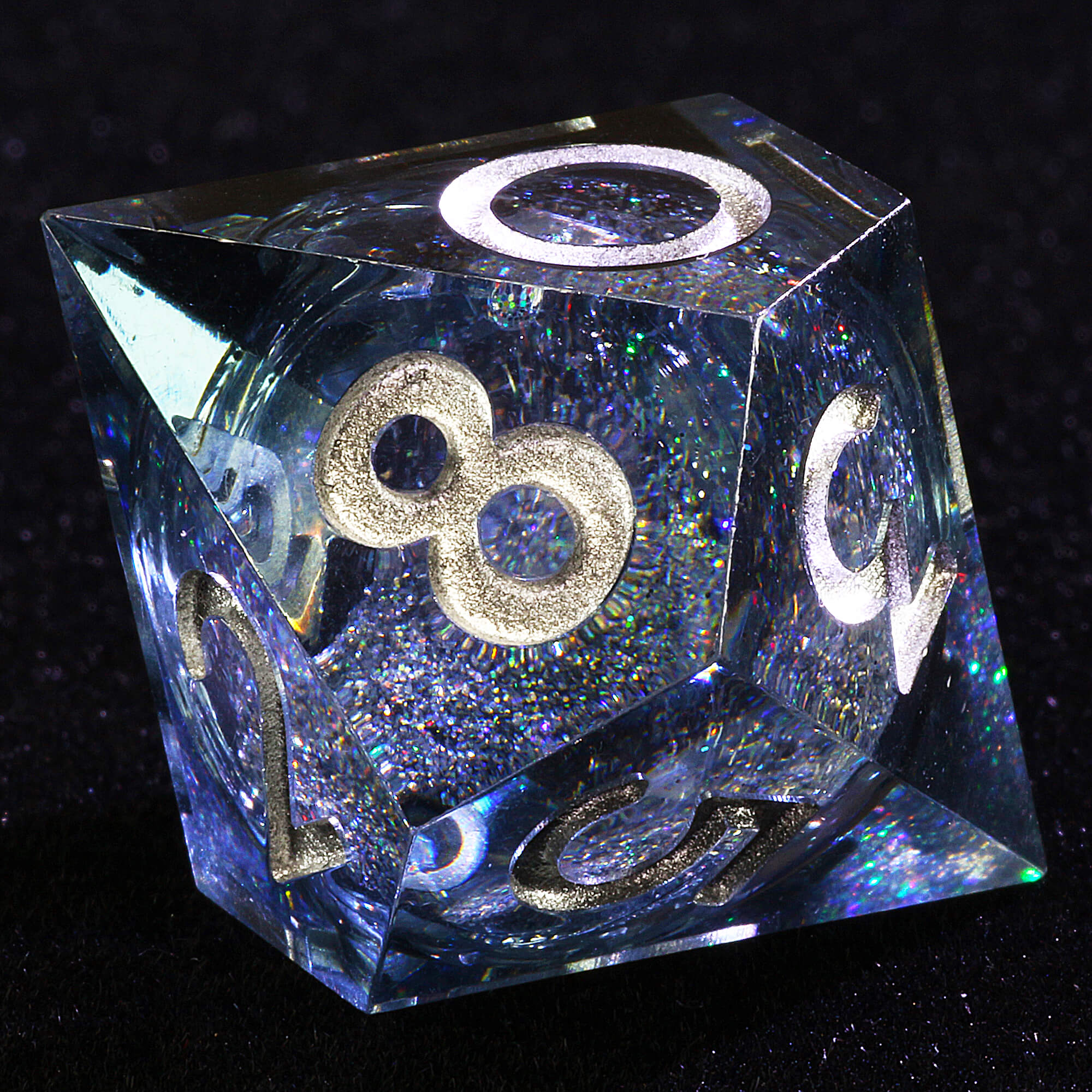7 Polyhedral Resin Silver Liquid Core Set Dice D&D Black - Image 6