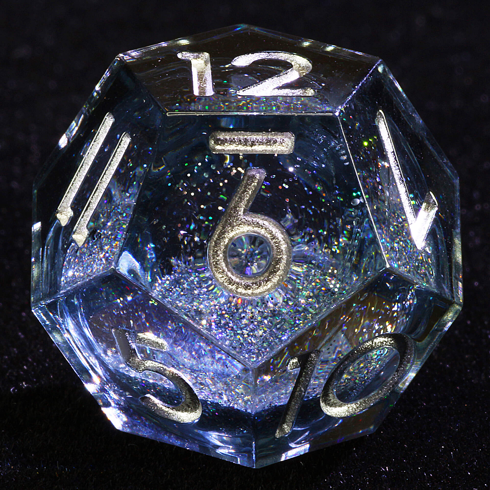 7 Polyhedral Resin Silver Liquid Core Set Dice D&D Black - Image 7
