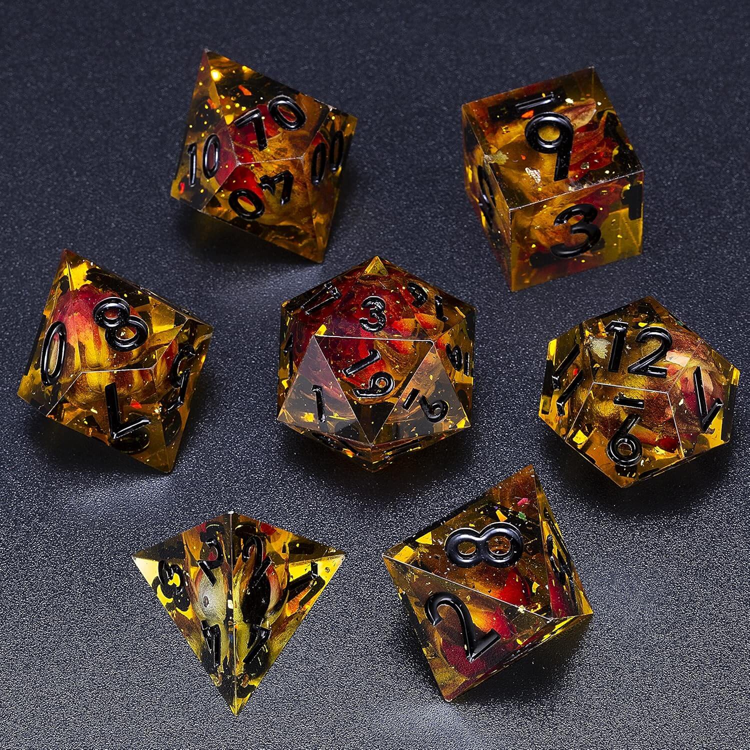 7 Resin Sharp Edged Polyhedral D&D Awesome Dice Set - Blooming Poison - Image 5