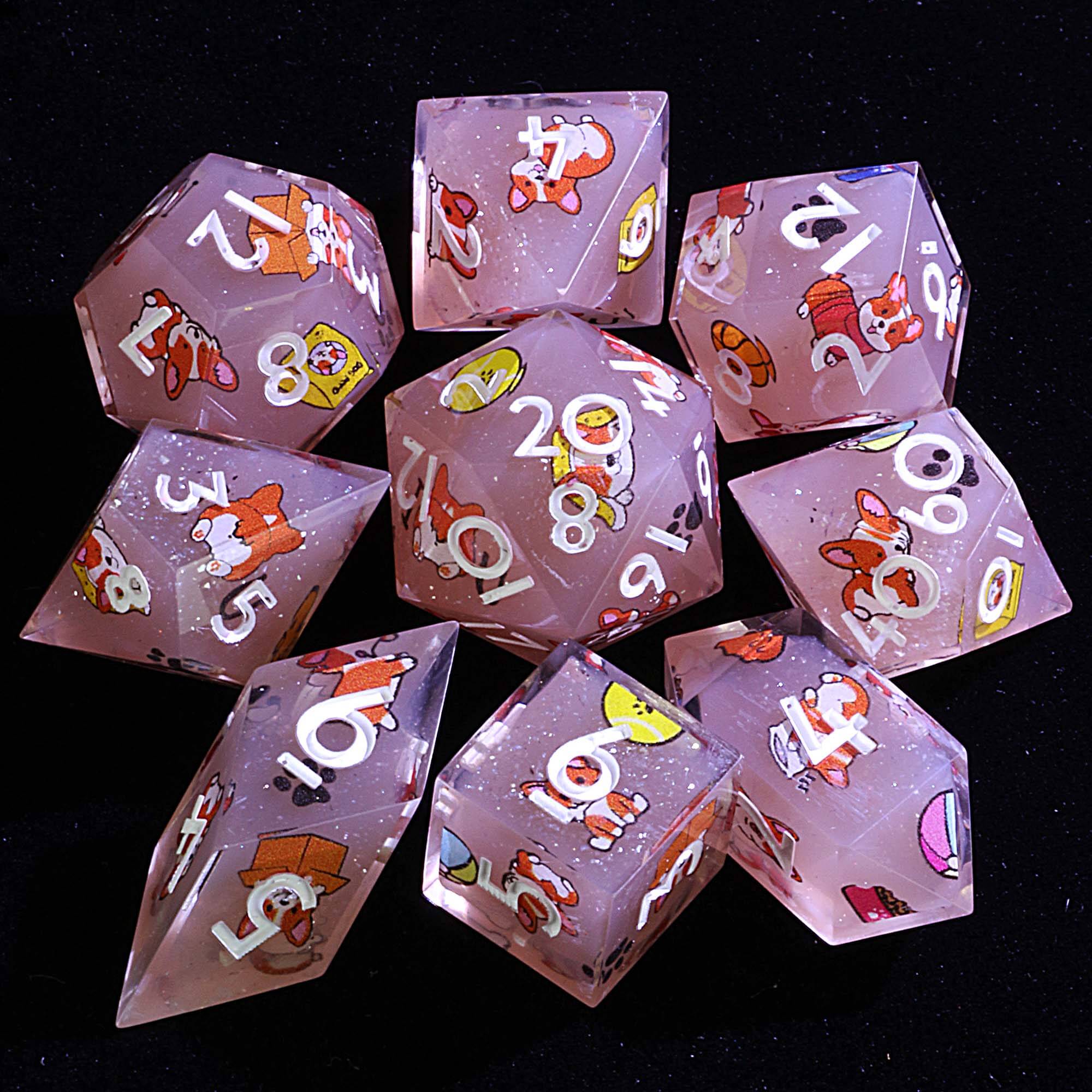 9 Polyhedral Dice Sets DD Corgi Chocolate Adventure
