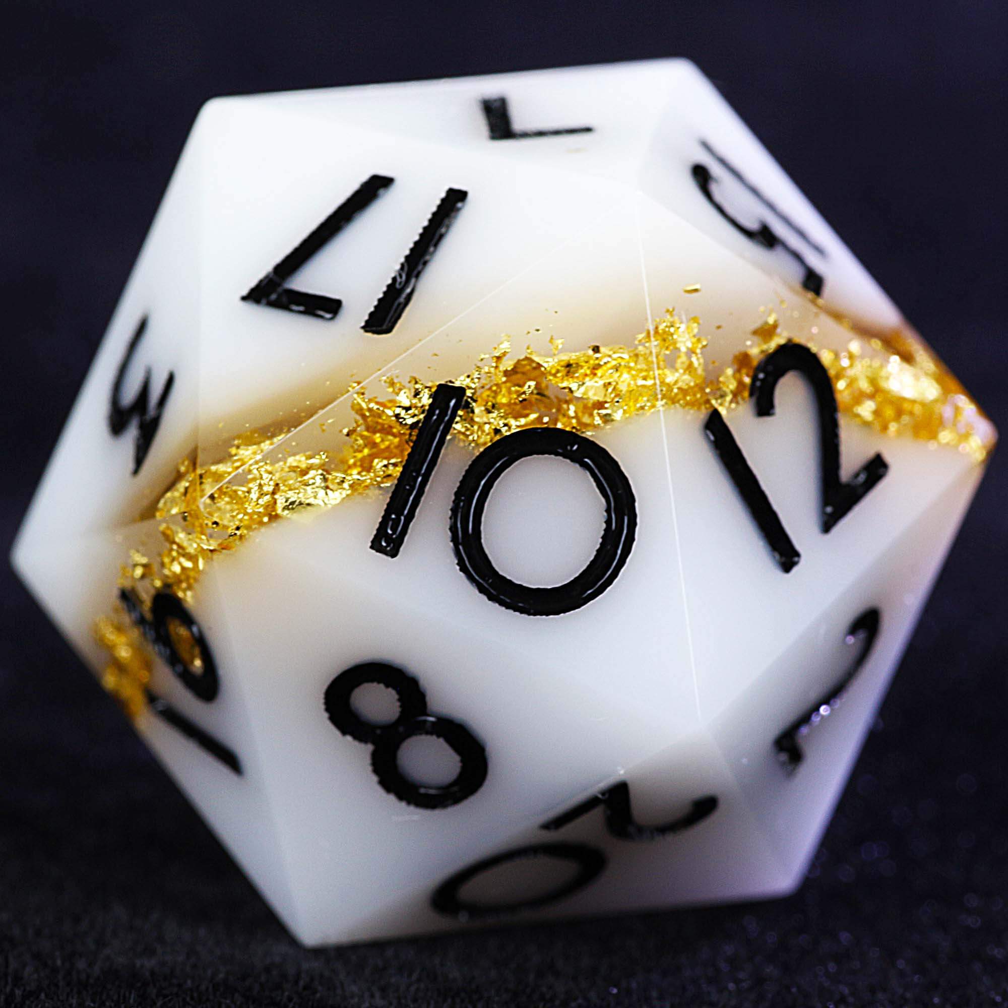 9 Polyhedral Resin DnD Set of Dice White Gold Foil Sandwich - Image 2