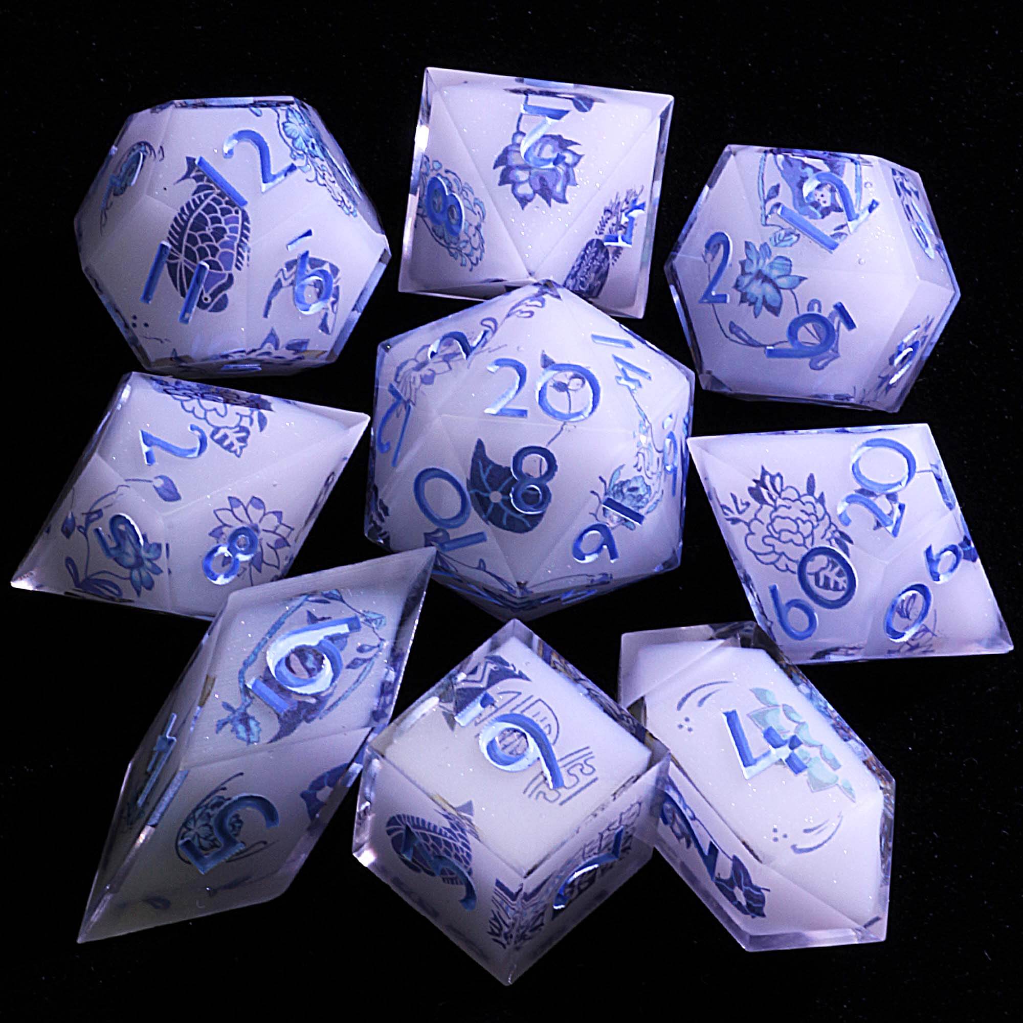 9 Polyhedral Resin Set of Dice DD Frost Bloom Oath