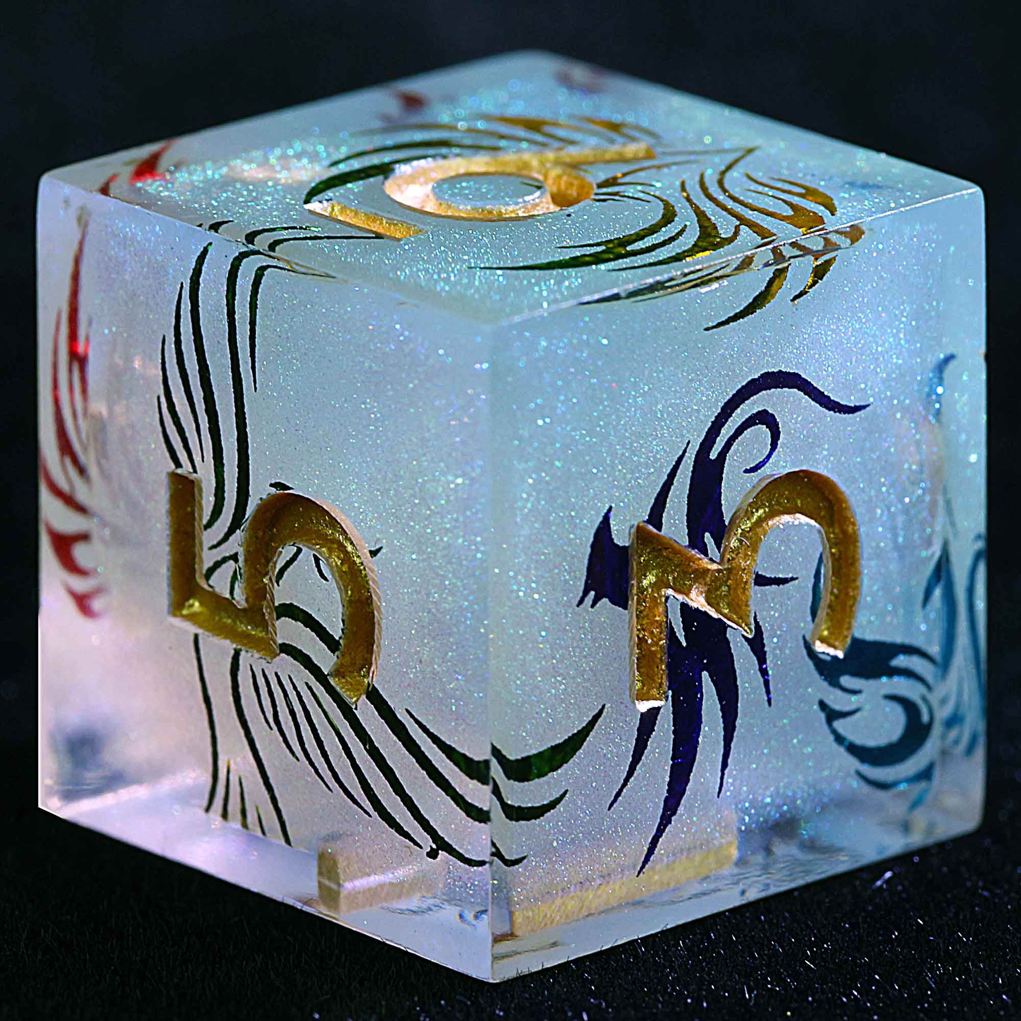 9 Polyhedral Resin Sets of DnD Dice Verdant Dragon Glyph - Image 3