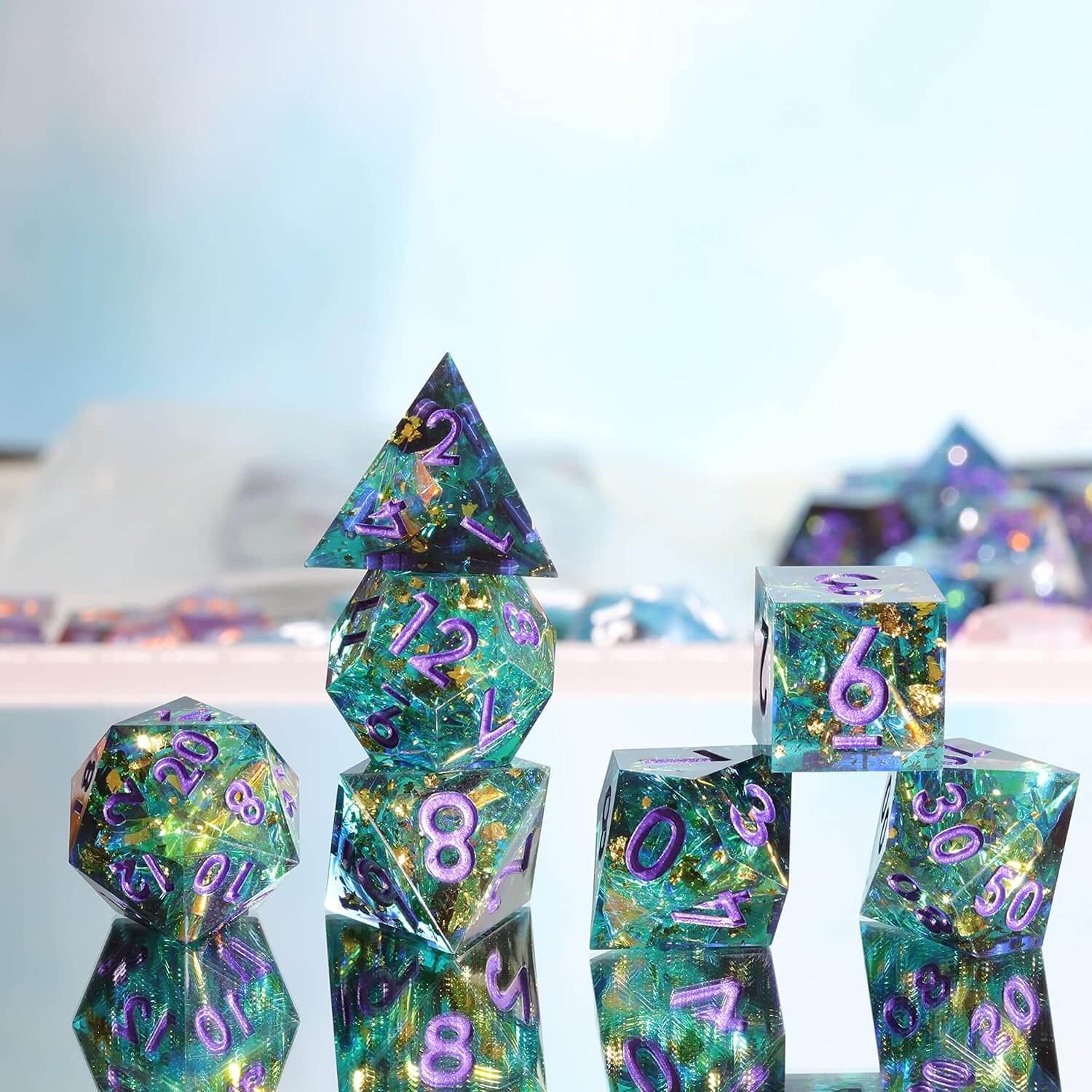 Cool 7 Sharp Edge Game Polyhedral Set Dice D and D - Turquoise - Image 6