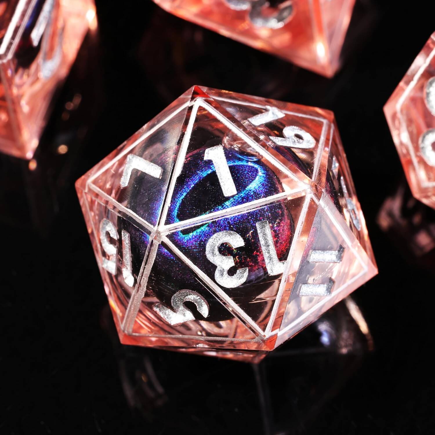 D&D 7-Piece Sharp Edge Fire Blue Dragon Eye Polyhedral Resin Dice Set - Image 2