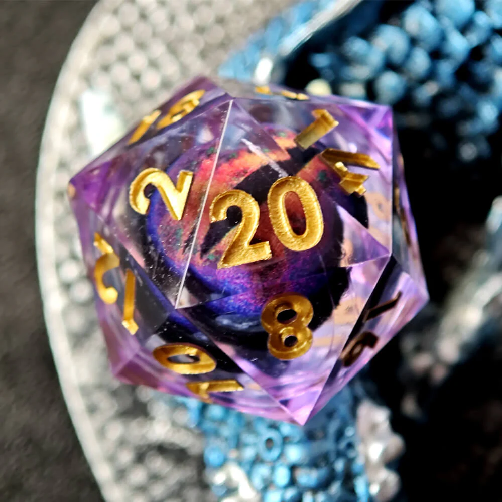 D&D 7-Piece Purple Liquid Core Dragon Eye Polyhedral Resin Dice Set - Image 10