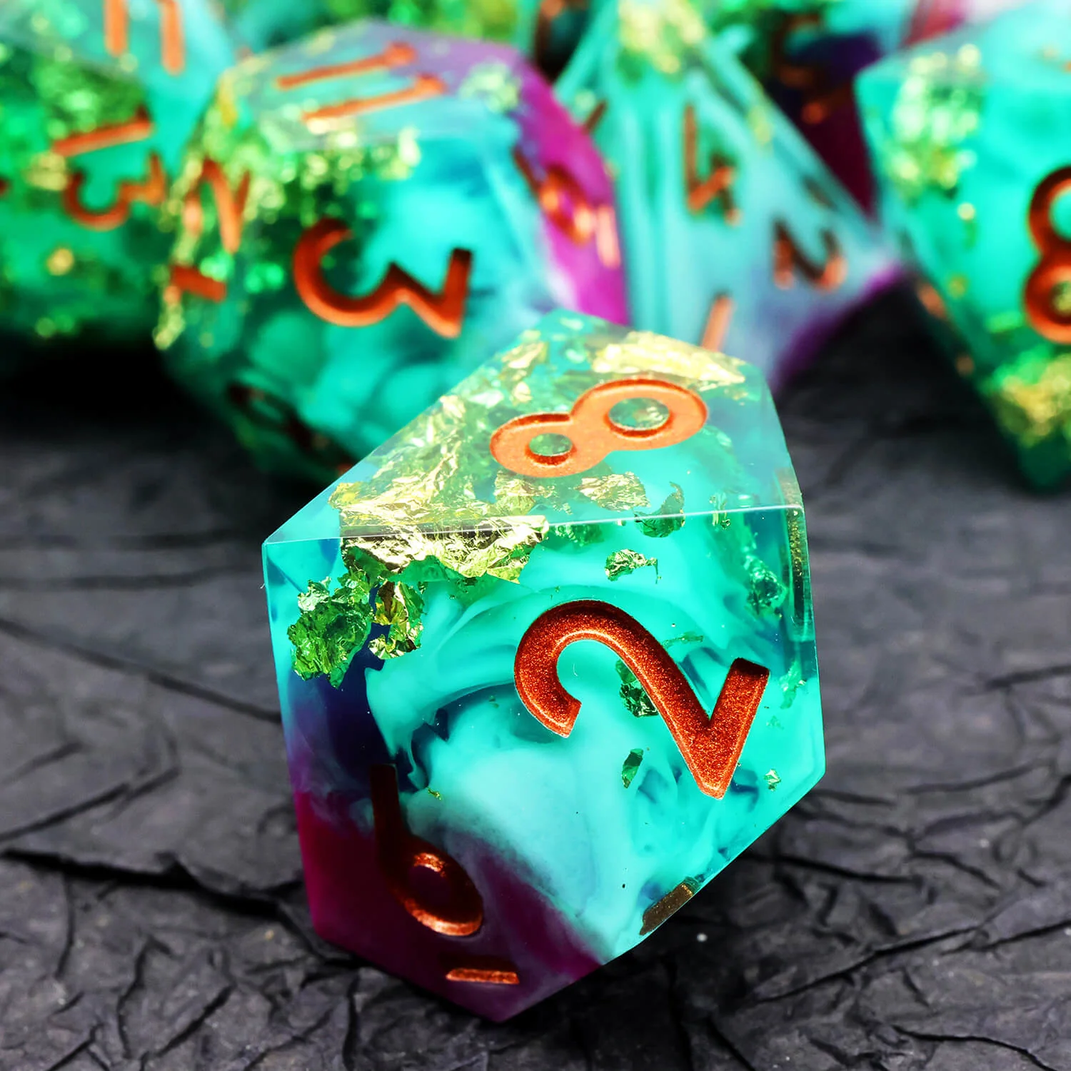 Gold Leaf Handmade Polyhedral DnD Dice Set for Board Games - Image 5