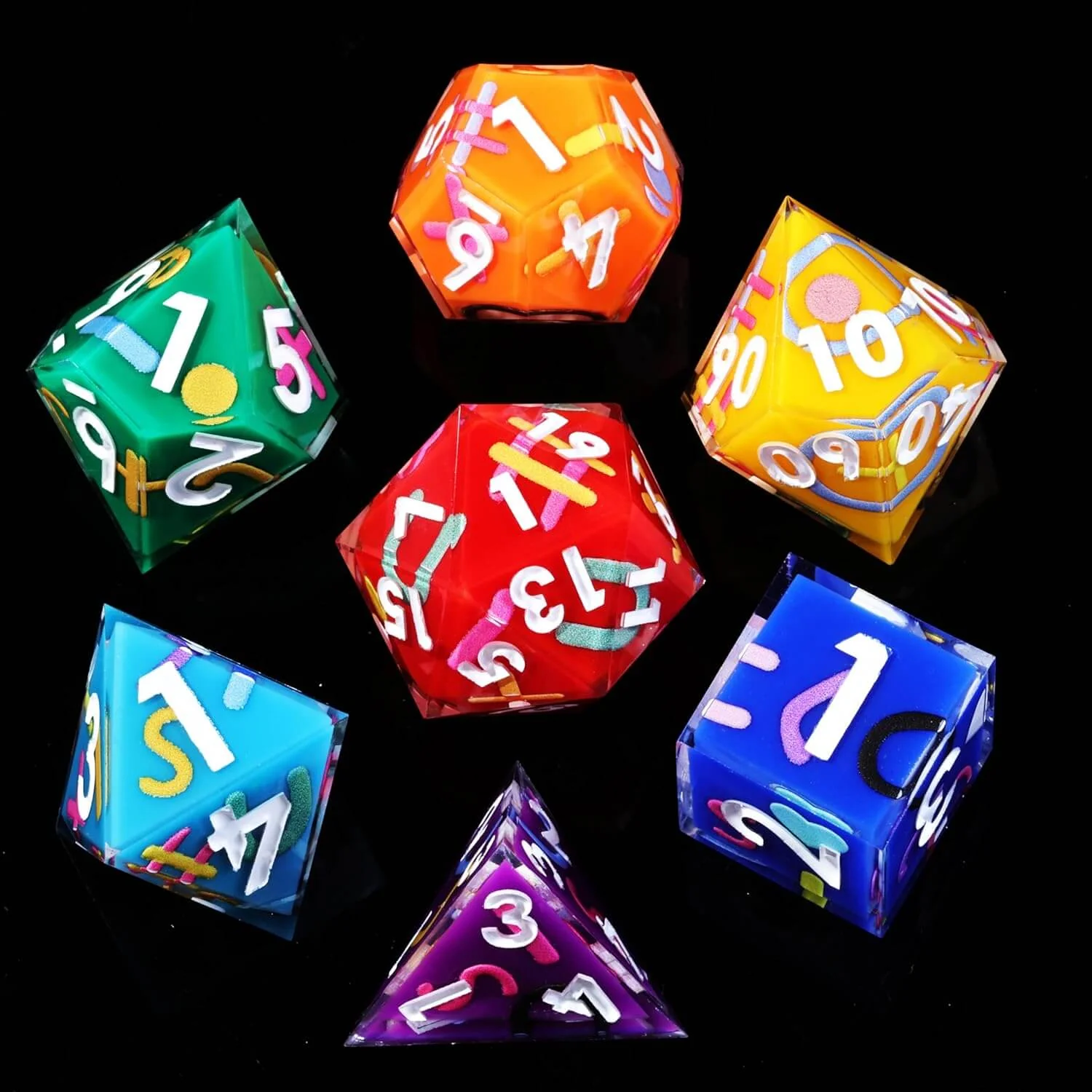 Iconic Rainbow Sharp Edge Polyhedral Resin 7-Piece D&D Dice Set - Image 8