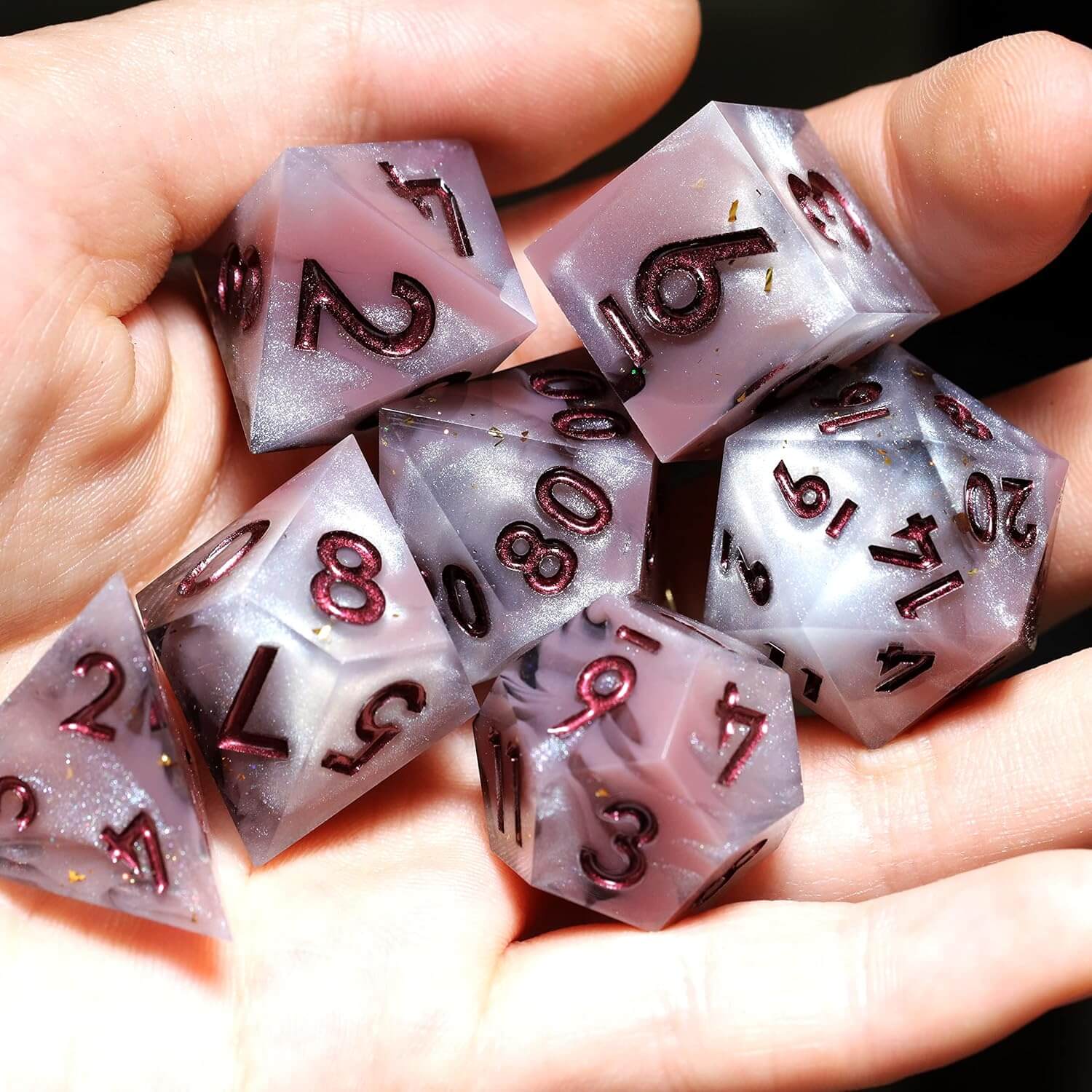 Milk Coffee 7-Piece Sharp Edge Polyhedral Resin D&D Dice Set - Image 3