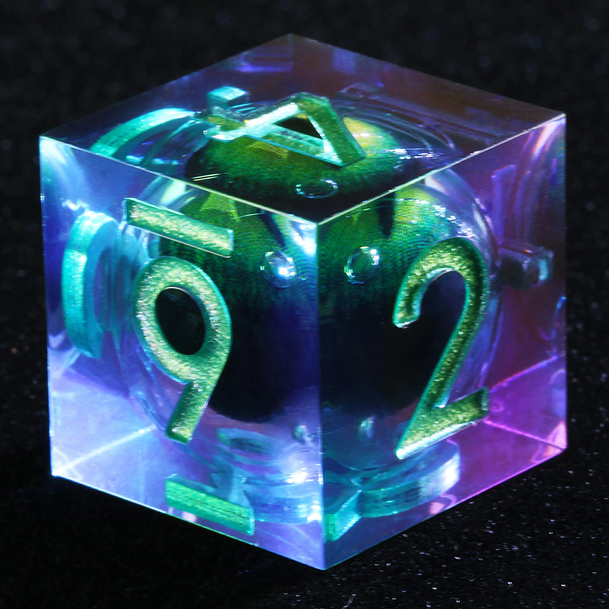 Polyhedral Cool Dragon Eye Liquid Core D and D Dice Set Green - Image 3