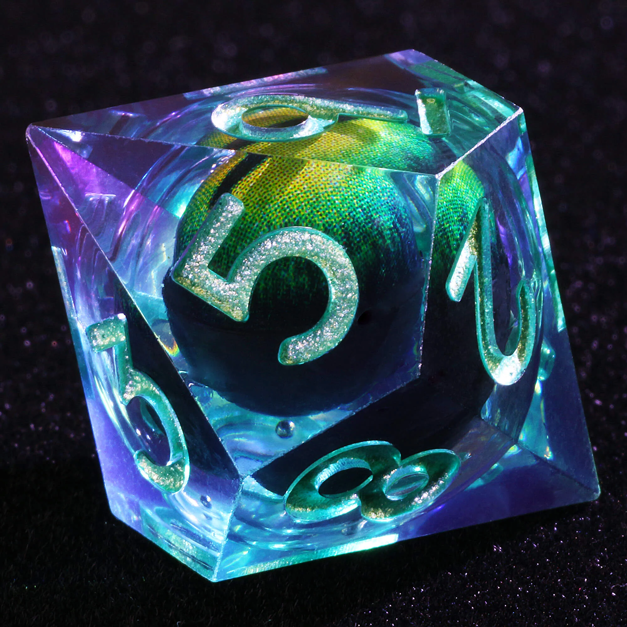 Polyhedral Cool Dragon Eye Liquid Core D and D Dice Set Green - Image 5