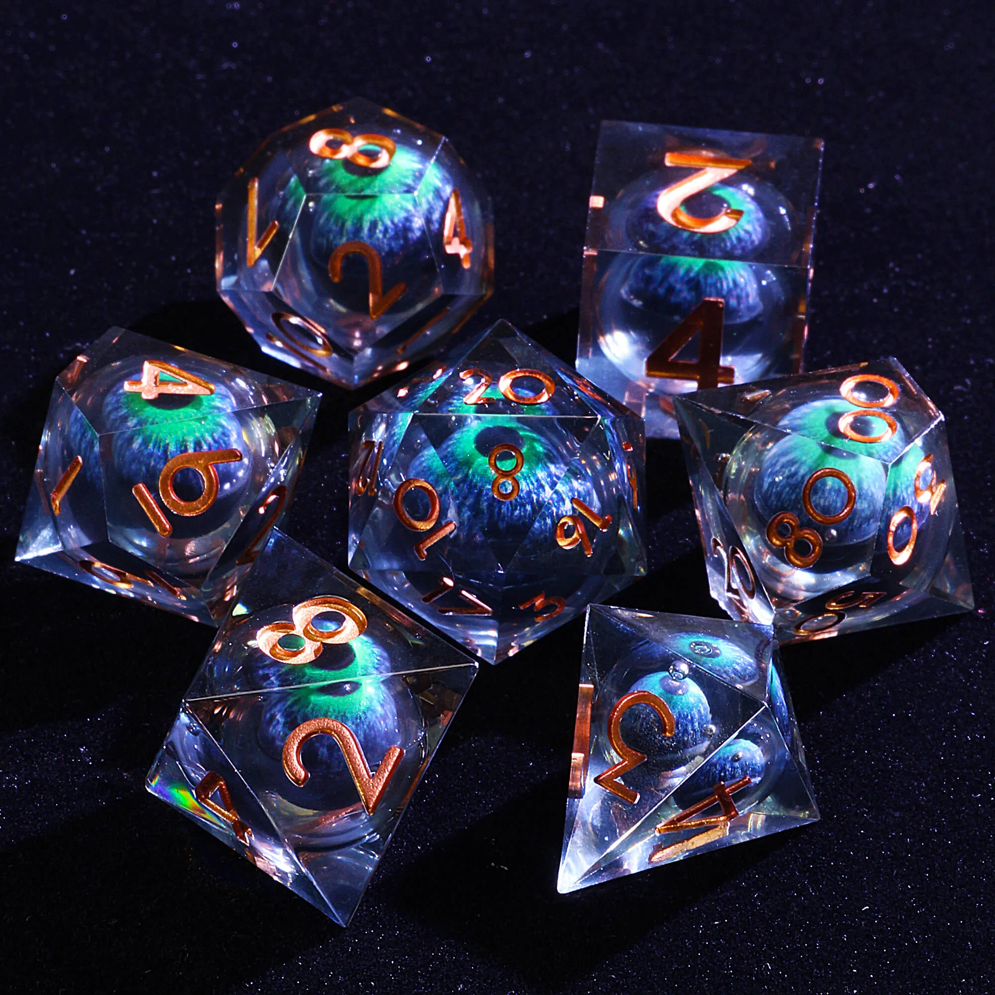 Polyhedral Cool Dragon Eye Liquid Core DD Set Dice Brown
