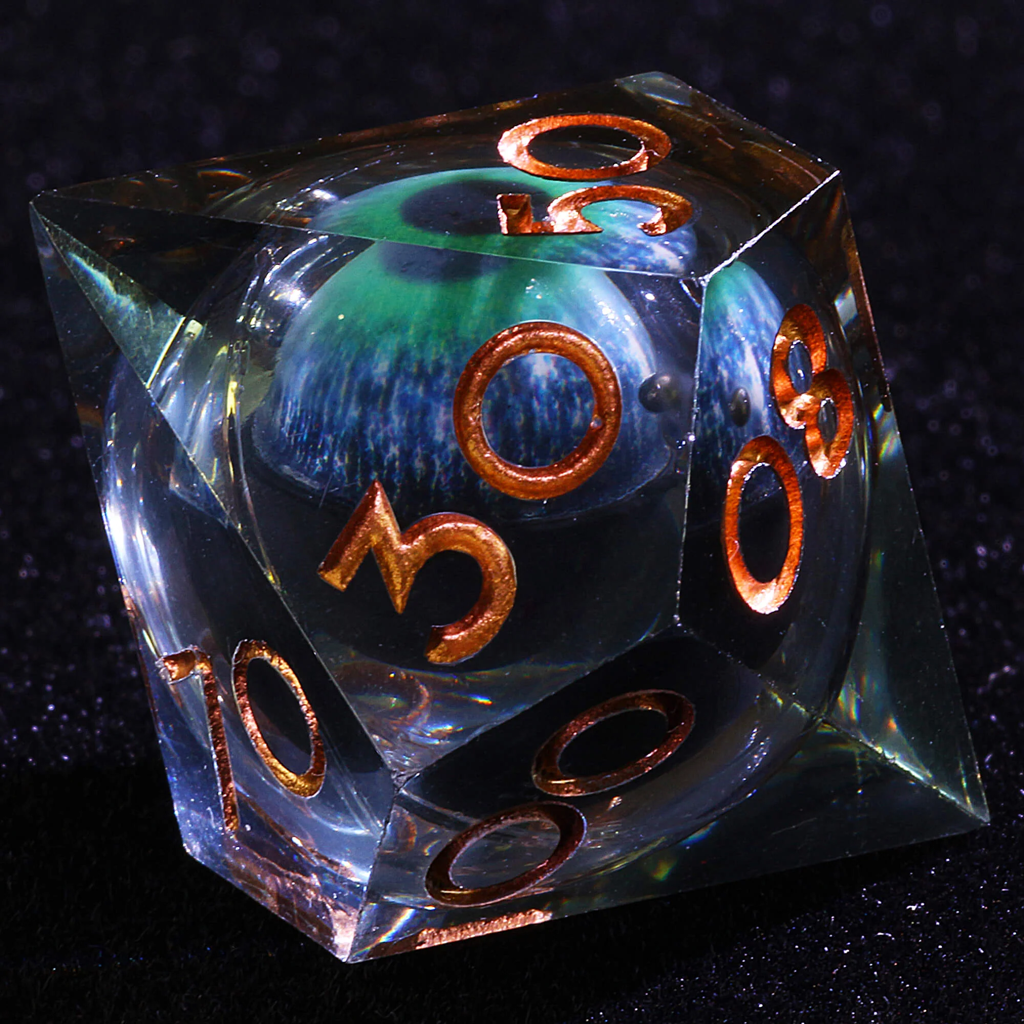 Polyhedral Cool Dragon Eye Liquid Core DD Set Dice Brown - Image 7