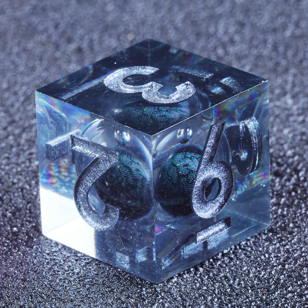 Polyhedral Resin Black Dragon Eye Liquid Core Dice Set DnD - Image 4
