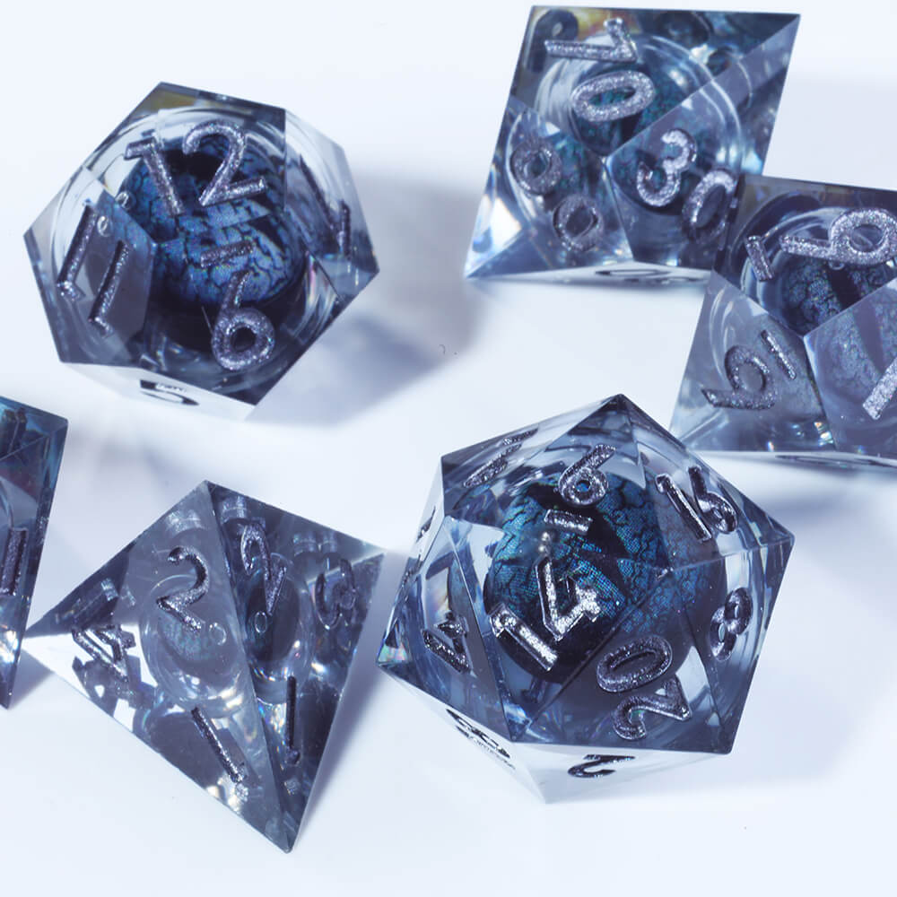 Polyhedral Resin Black Dragon Eye Liquid Core Dice Set DnD - Image 6