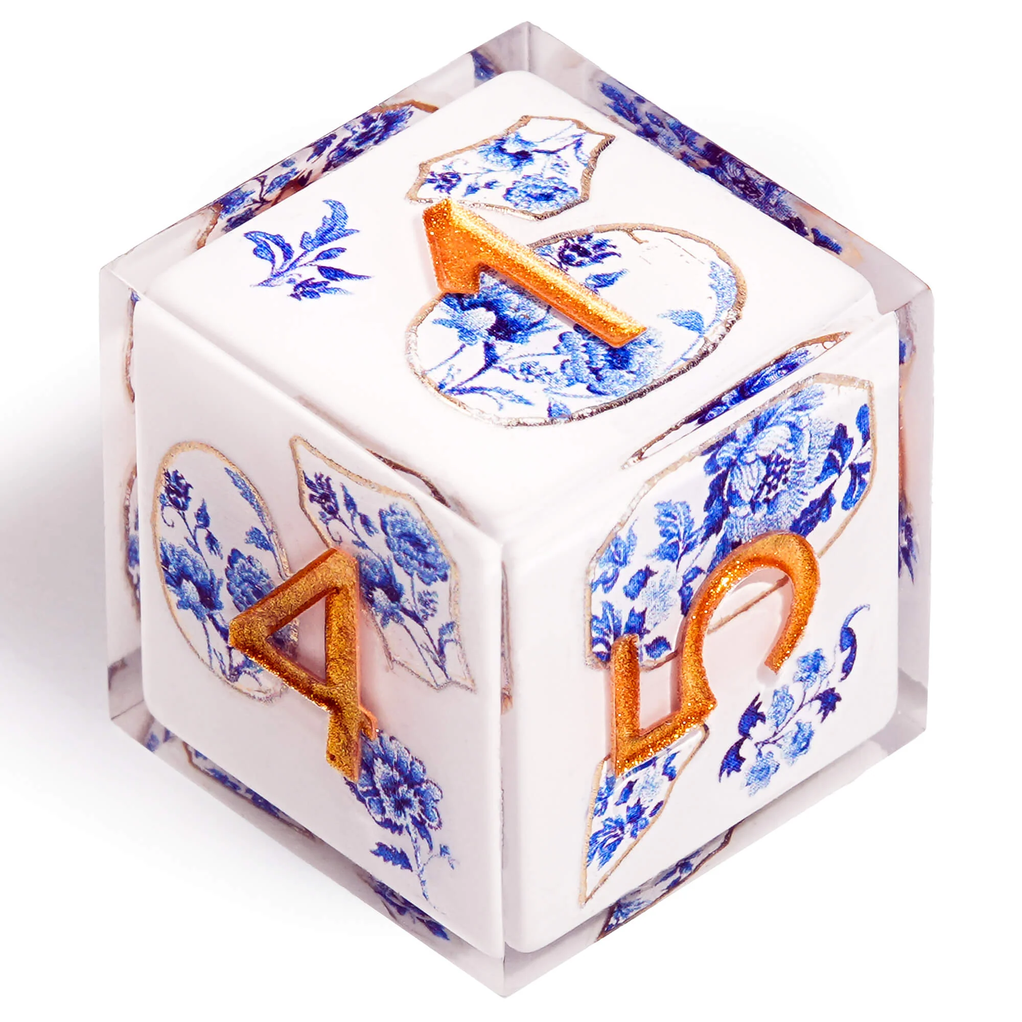 Polyhedral RGP Cool DnD Dice Sets - Blue and White Porcelain Flower - Image 4
