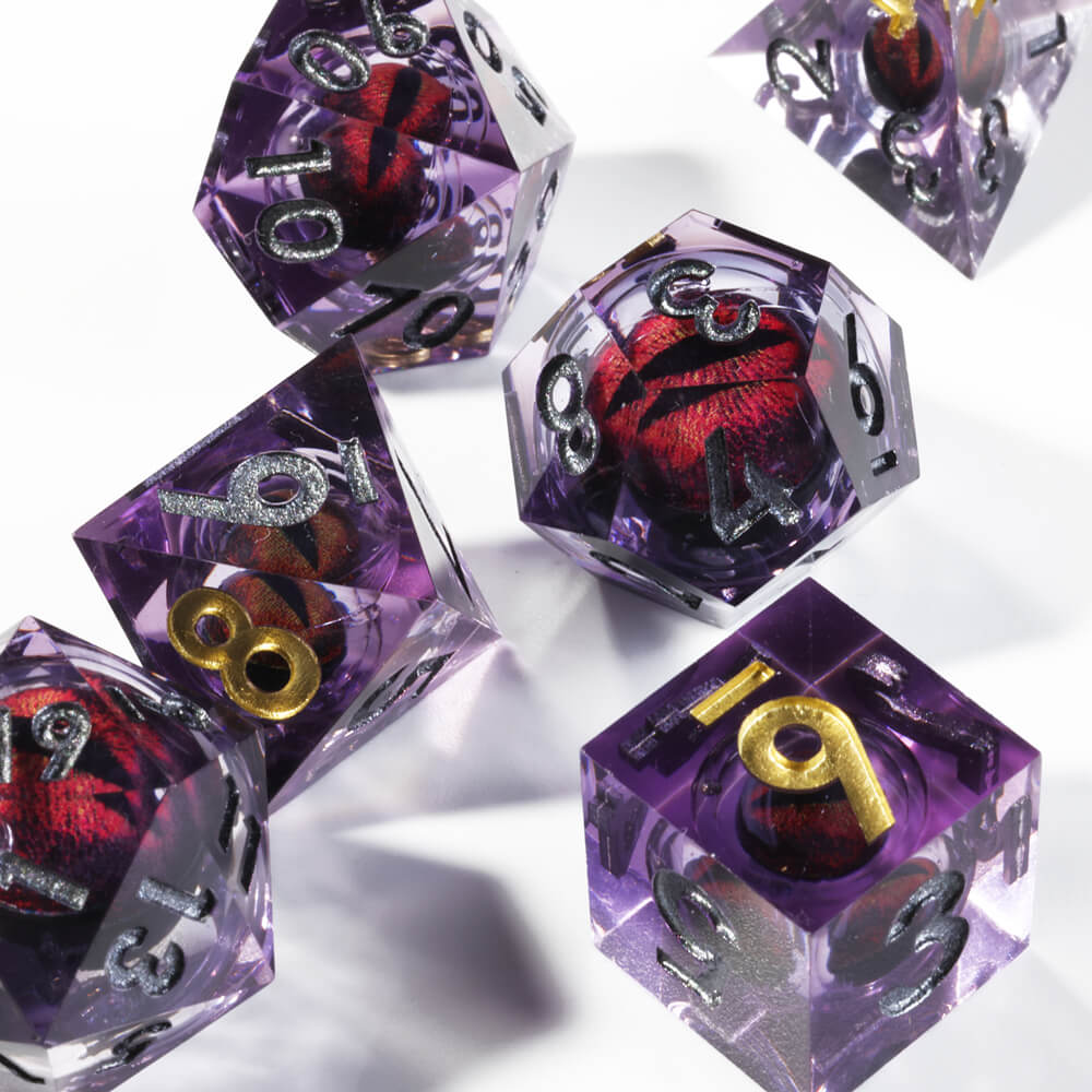 Red Dragon Eye Sharp Edge Polyhedral Resin 7-Piece D&D Dice Set - Image 7